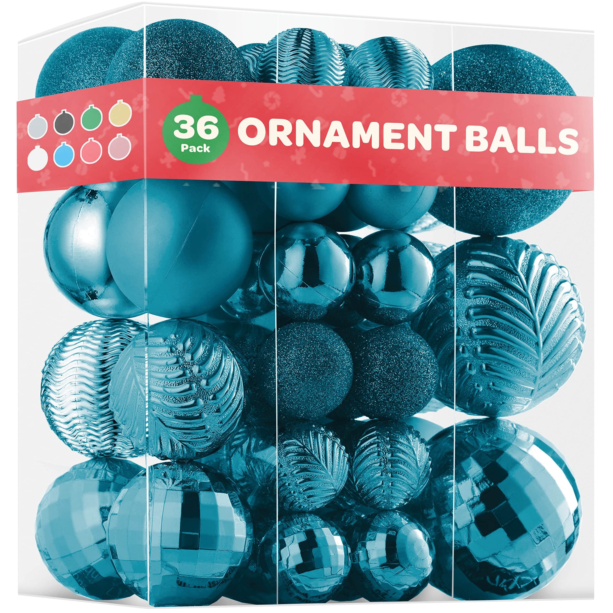 Christmas Ornaments Set of 36 - Beautiful [Teal] Christmas Tree Decorations Ornaments Set - 6 Style Christmas Ball Ornaments - Shatterproof/Pre-Strung - for Holiday/Party/Decorations/DIY