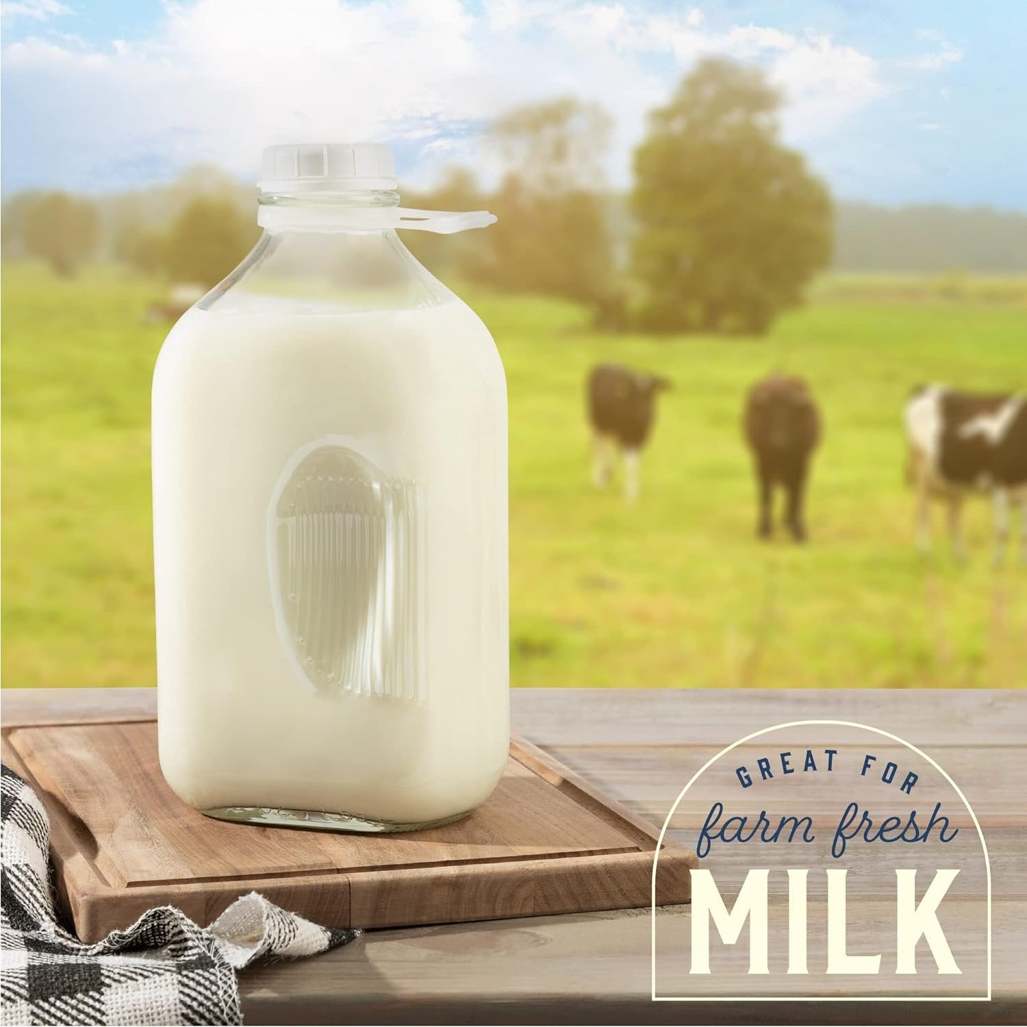 Kitchentoolz 64 Oz Glass Milk Bottle Jugs with Caps, Half Gallon Glass Milk Container for Refrigerator with Tamper Proof Lids and Pour Spouts- Pack of 2