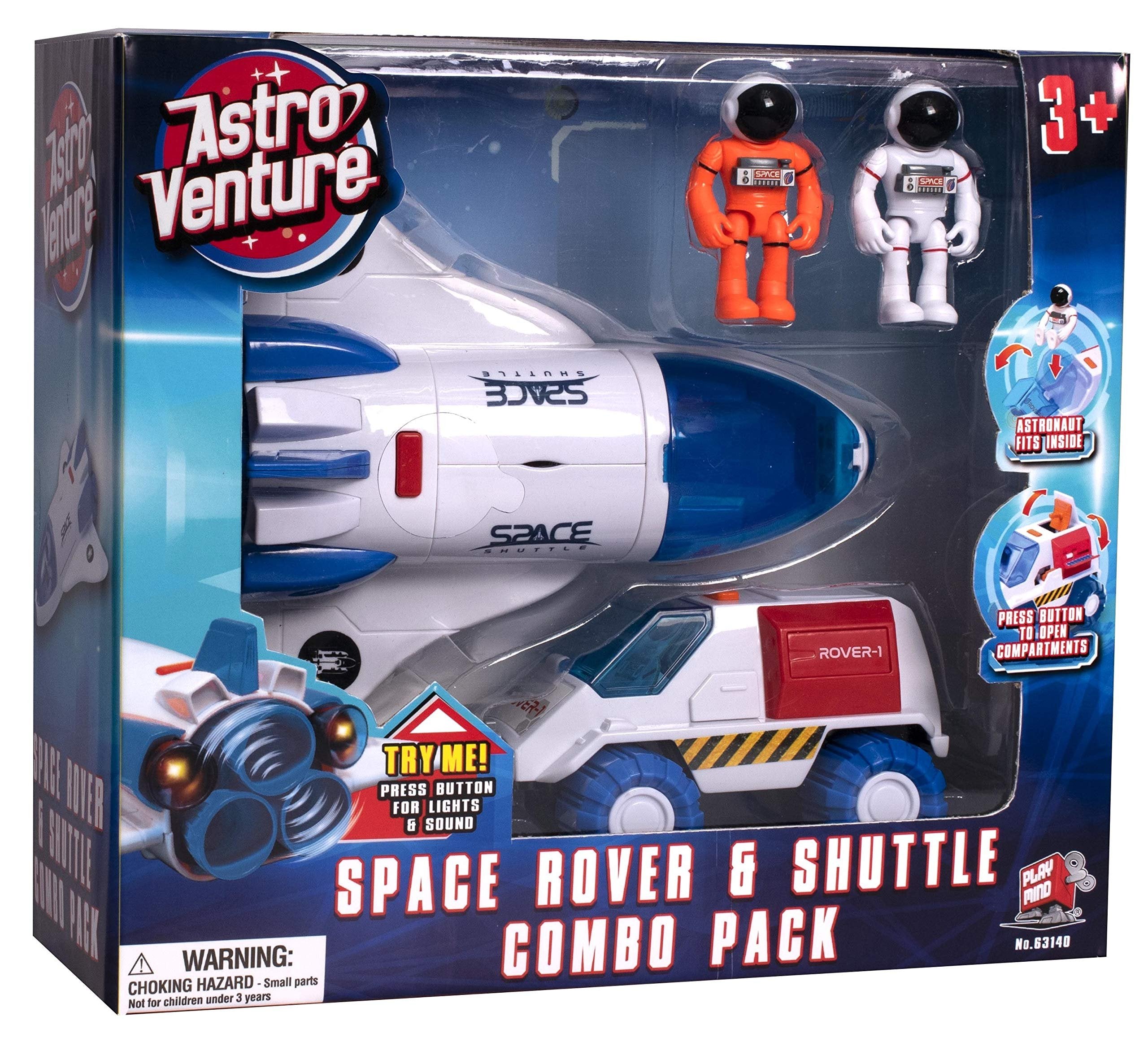 Astro Venture Space Shuttle Toy with 2 Astronauts, Mechanical Arm and Rover - Lights Up with Blast Off Sound Effects - Rover Compartments Open with The Push of a Button - Fun Space Toys for Kids
