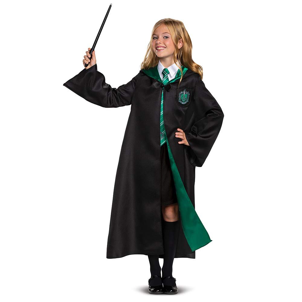 Disguise Harry Potter Slytherin Robe Deluxe Children's Costume Accessory, Black & Green, Kids Size Large (10-12)