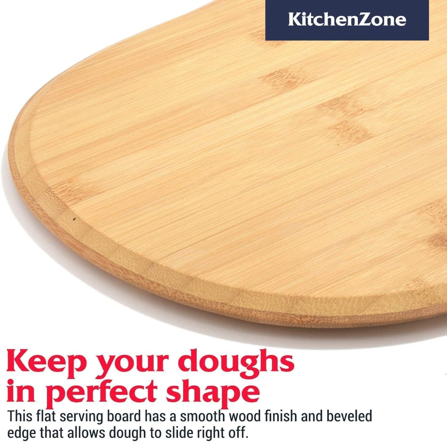 Kitchen Zone Bamboo Pizza Peel, Durable Wooden Pizza Board with Handle to Use as Serving Tray, Cutting Board