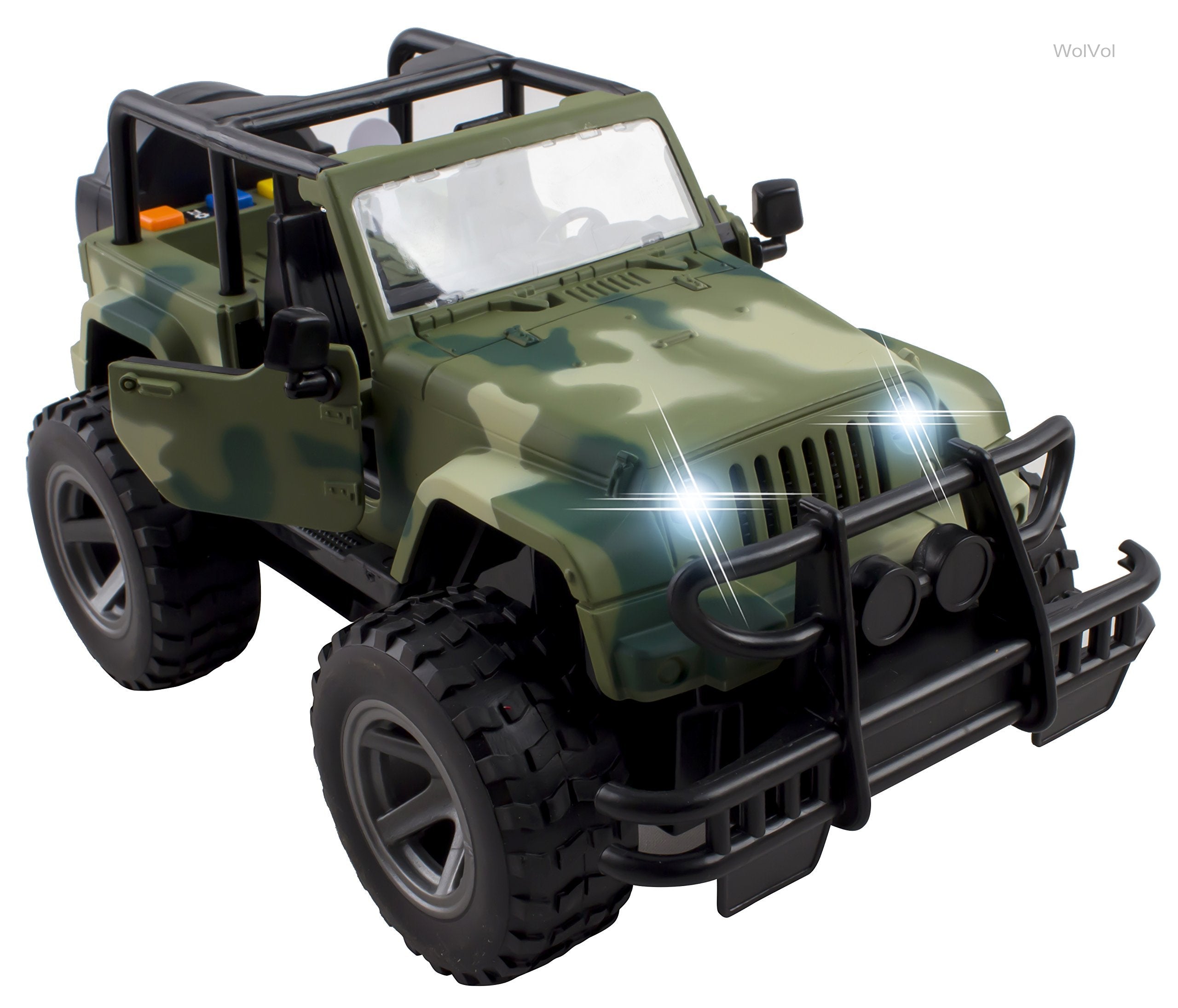 WolVolk Off-Road Military Fighter Car Toy - Friction Powered Toy Vehicle with Fun Lights & Sounds - 2 Doors Open - Great Gift for All Occasions for Kids Boys & Girl