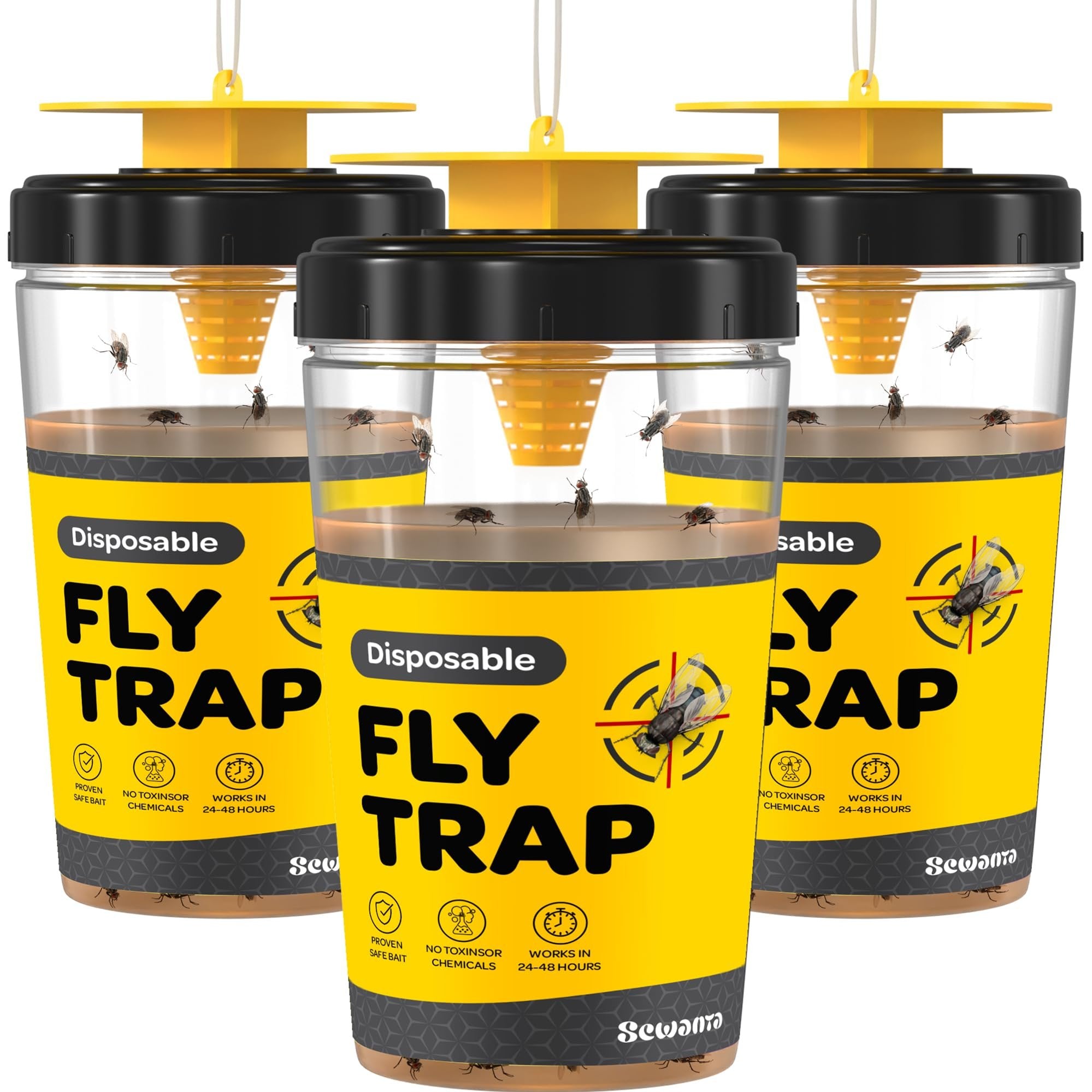 Outdoor Fly Trap [Set of 3] Fly Traps Outdoor with Dissolvable Non-Toxic Bait - Fly Repellent for Outdoor Use Only - Controls Flies for Patios, Barns, Ranches Etc. Hanging Fly Traps with Tie Included