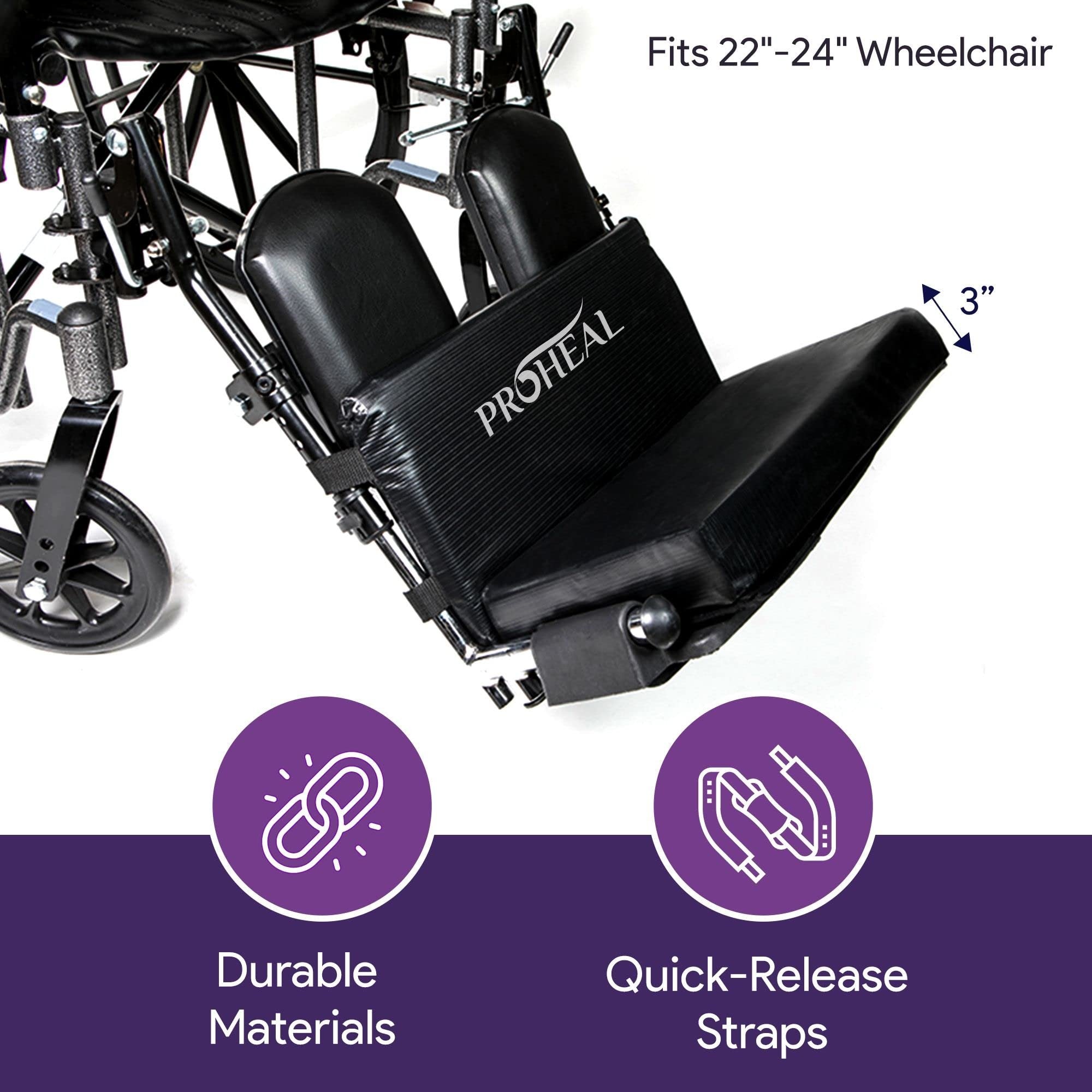 Wheelchair Leg Rest Extenders - Prevents Foot Drop and Contact with Wheel Chair Pedal - Wheelchair Accessories to Lift Foot, Align Posture and Seat Position - 22" - 24" - 3" High