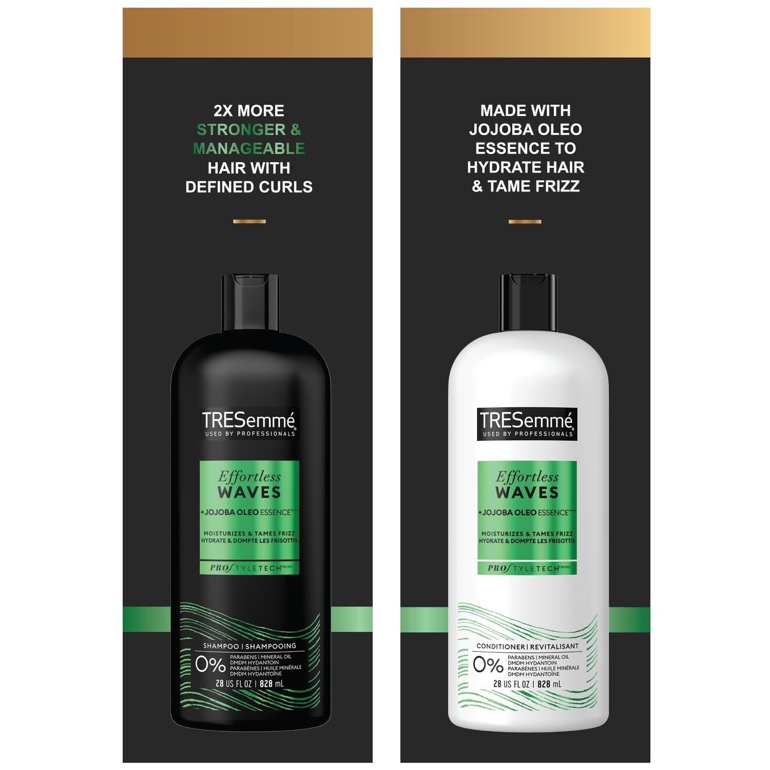 TRESemmé Shampoo and Conditioner Set - Effortless Waves, Curly Hair Products for Women/Men, Jojoba Oil for Hair, Anti Frizz Hair Products, 28 Fl Oz (2 Piece Set)