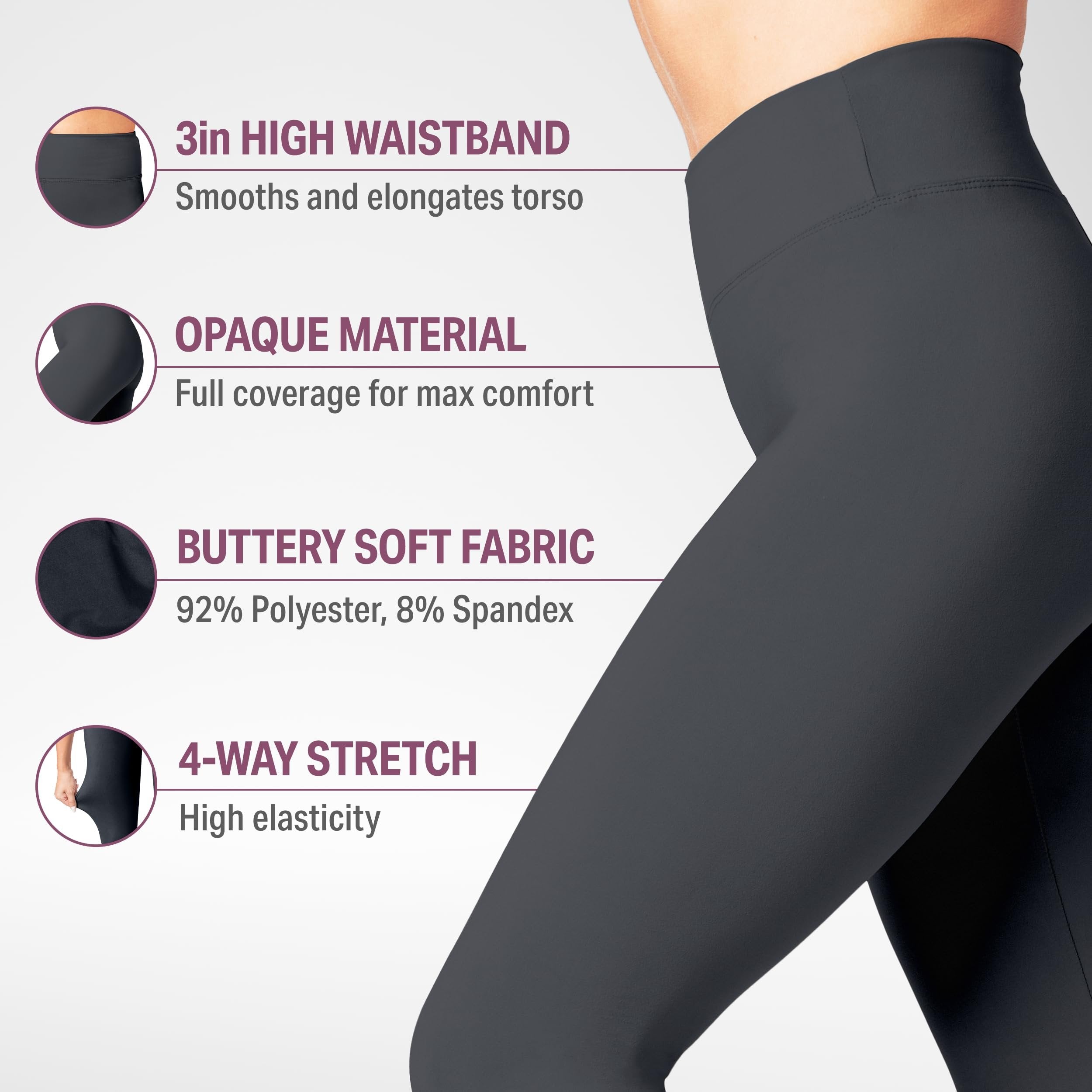 SATINA Fleece Lined Leggings High Waist Compression Slimming Warm Opaque Tights (One Size, Charcoal)