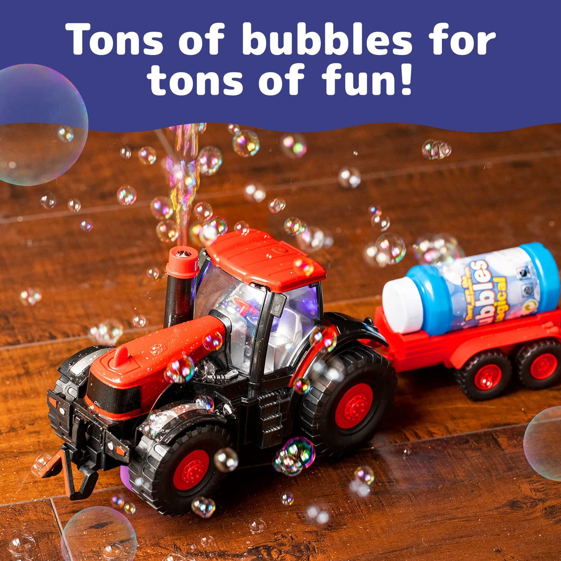 Prextex Bump & Go Bubble Blowing Farm Tractor Toy Truck with Lights, Sounds, and Action for Toddlers - Bubble Solution Included with Toy Tractors - Kids Tractor Toys for 2 Year Old Boy to 3+ Years Old