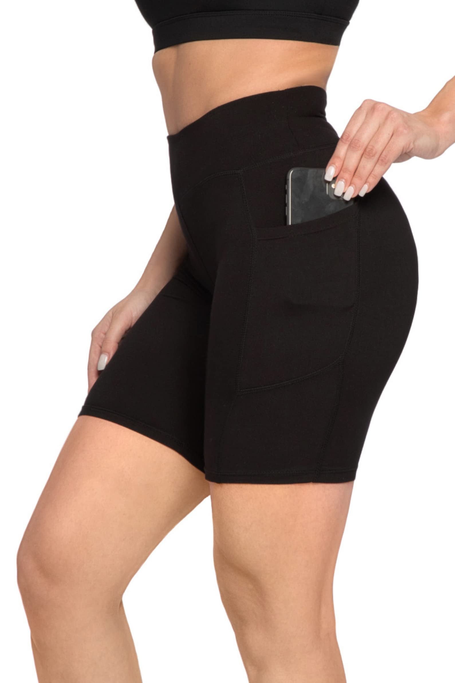 SATINA Biker Shorts for Women - High Waist Biker Shorts with Pockets - Yoga Shorts for Regular & Plus Size Women (8-Inch, Small, Black Shorts)