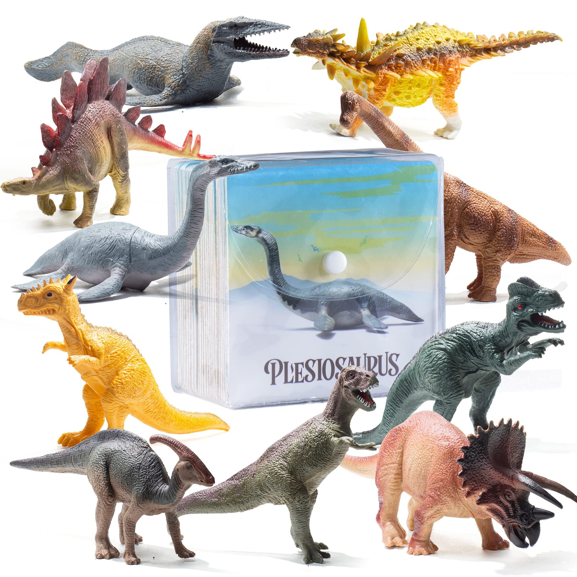 PREXTEX Dinosaur Toy and Memory Card Set | 12 Realistic 10" Kid Toy Dinosaurs with 24 Cards | Montessori Toddler Learning Toys | Kindergarten Learning Games | Dinosaur Toys for Kids Age 2 3 4 5 6 7 8