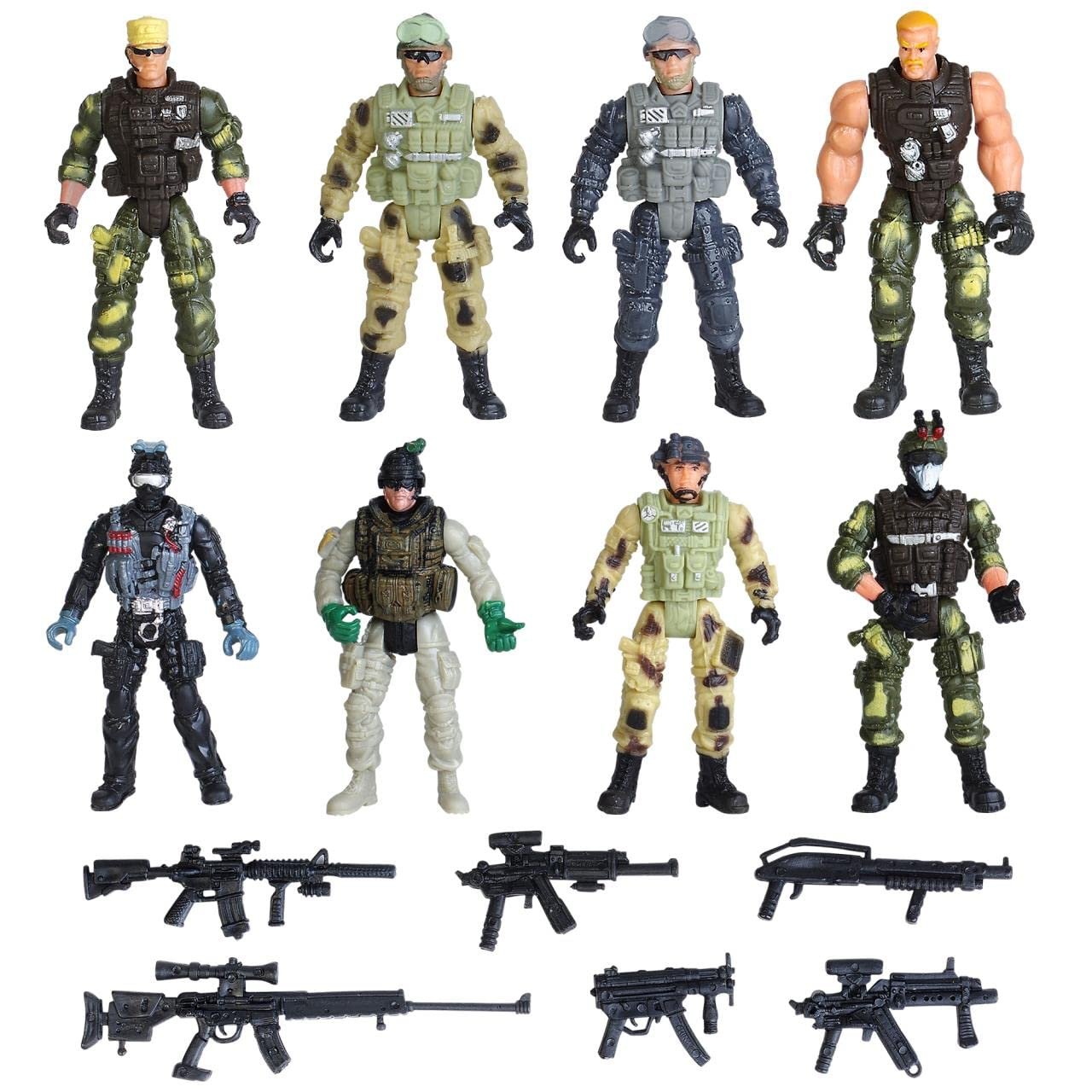 8-Pack Military Toy Soldiers Action Figures Playset, US Army Men and SWAT Team with Military Weapons Accessories for Kids Boys Girls