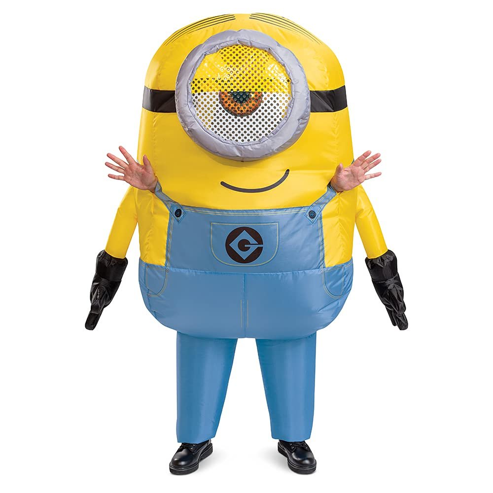 Disguise Stuart Inflatable Men, Official Minions Halloween Costume, Blow Up Jumpsuit with Fan, Multicolored, One Size (42-46)