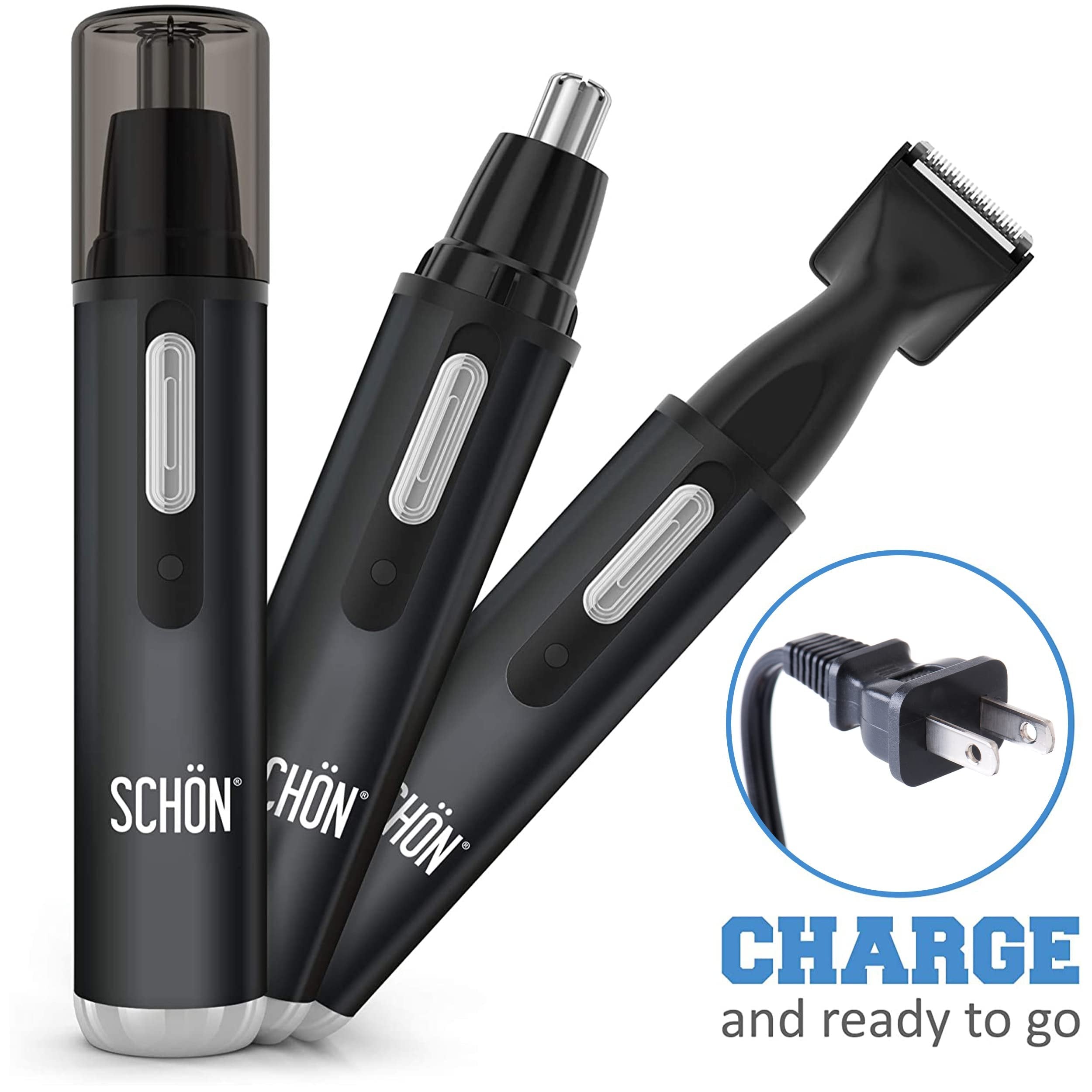 SCHON Stainless Steel Rechargeable 3-in-1 Eyebrow, Ear, Facial, & Nose Hair Trimmer/Clipper for Men&Women | Hair Clippers, Flawless Hair Remover, Male Beard Trimmers, Grooming Kit, Groomer (Black)