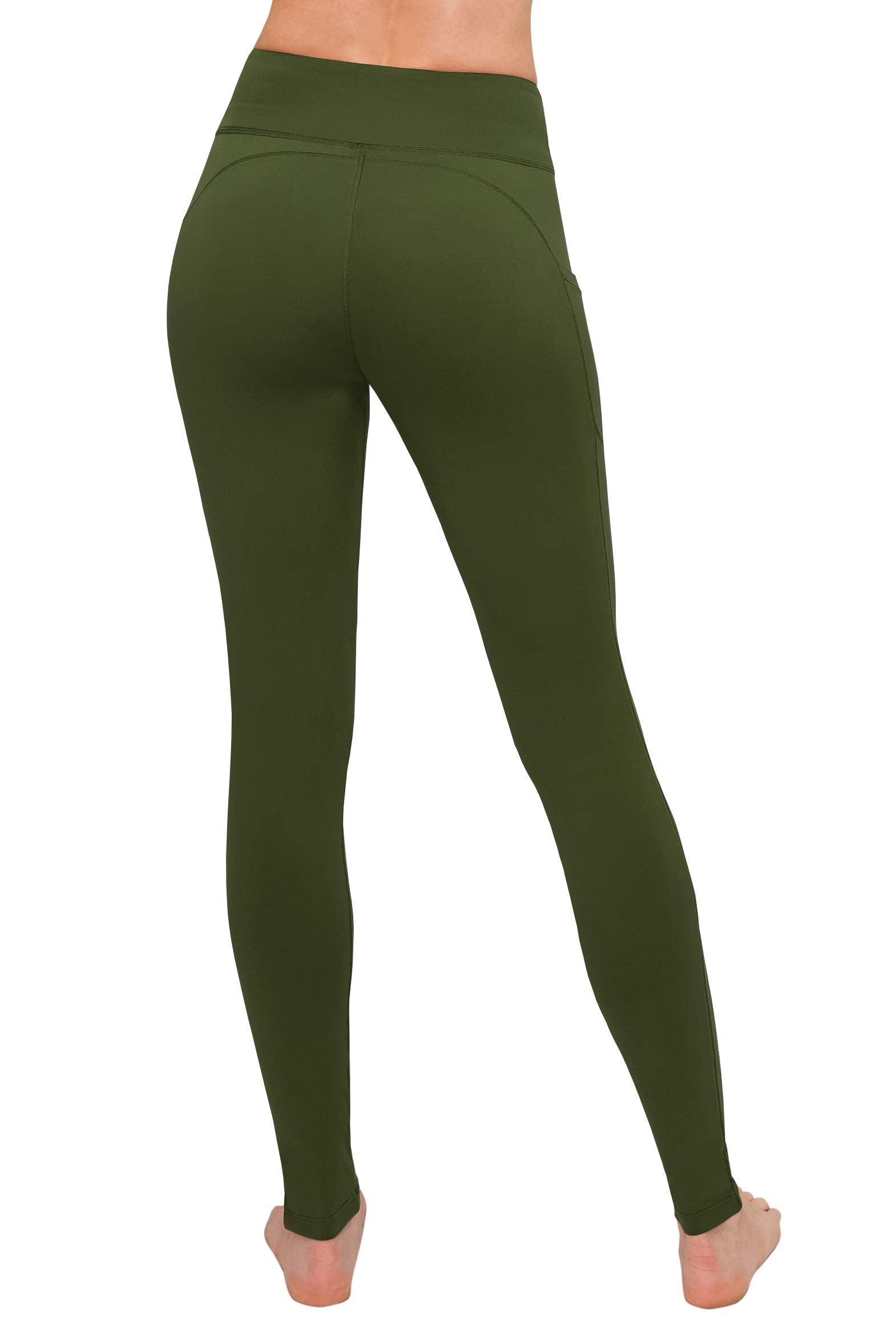 SATINA Womens High Waisted Leggings with Pockets -, Leggings for Regular & Plus Size Women, 3 Inch Waistband, Olive, One Size