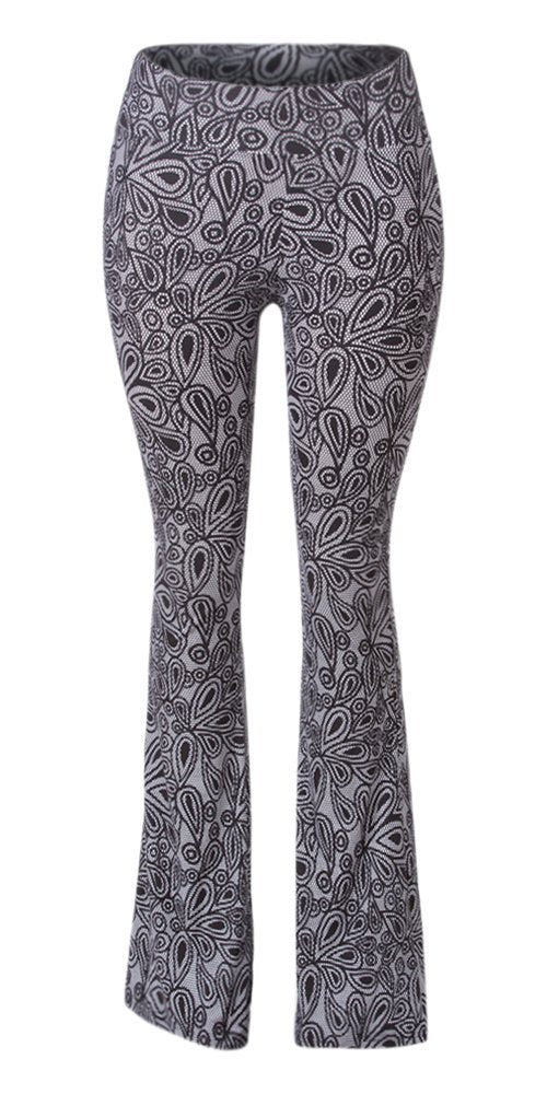 SATINA Womens High Waisted Flare Wide Leg Leggings, Printed & Solid, Reg & Plus, 06 Herbage White, Small