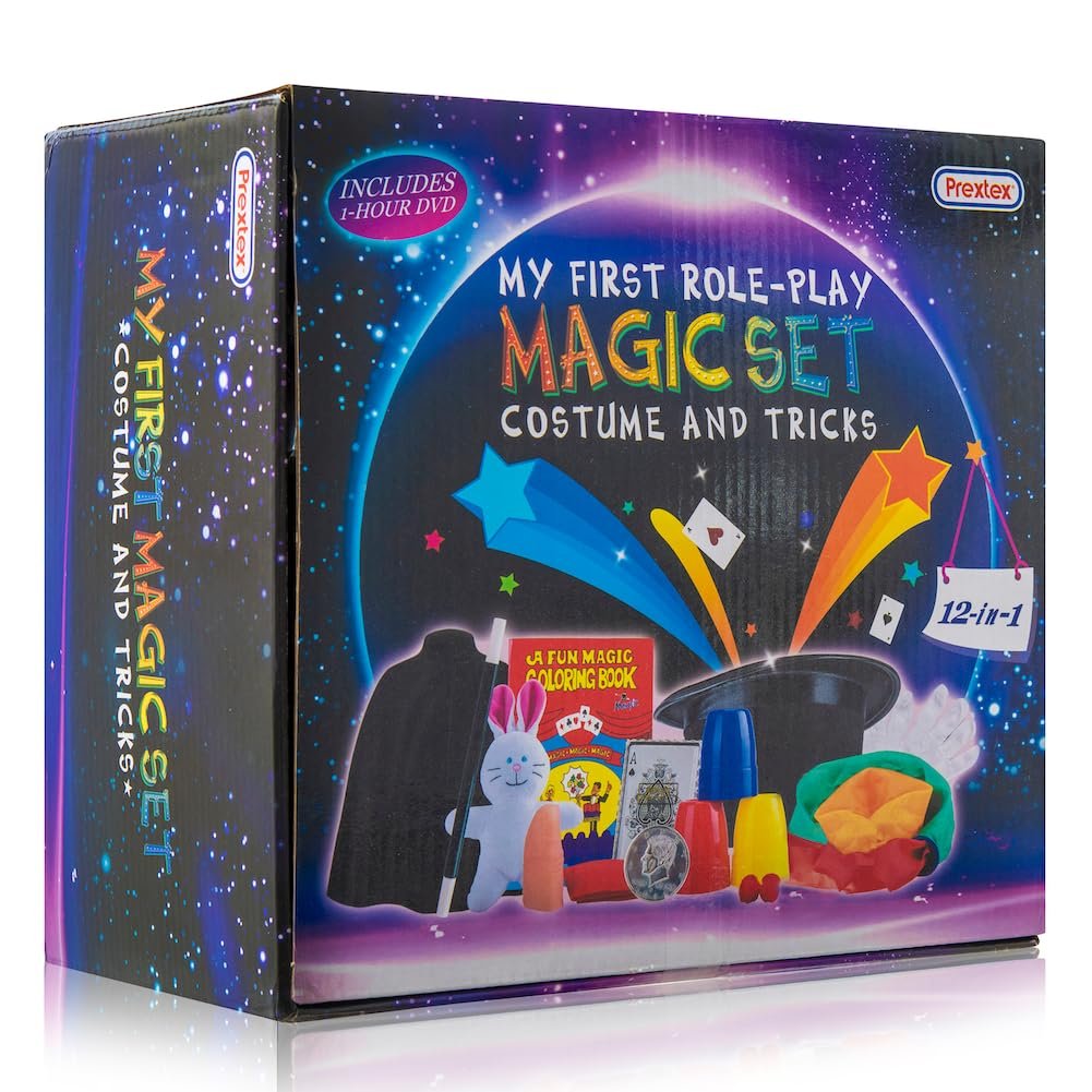 PREXTEX Magician Costume Kids Kit - Magic Tricks Games Toy with Magic Costume Includes Top Hat, Cane, Cape, Wand Kit