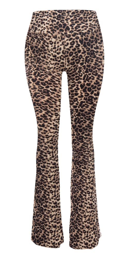 SATINA Womens High Waisted Flare Wide Leg Leggings, Printed & Solid, Reg & Plus, 09 Cheetah, Large