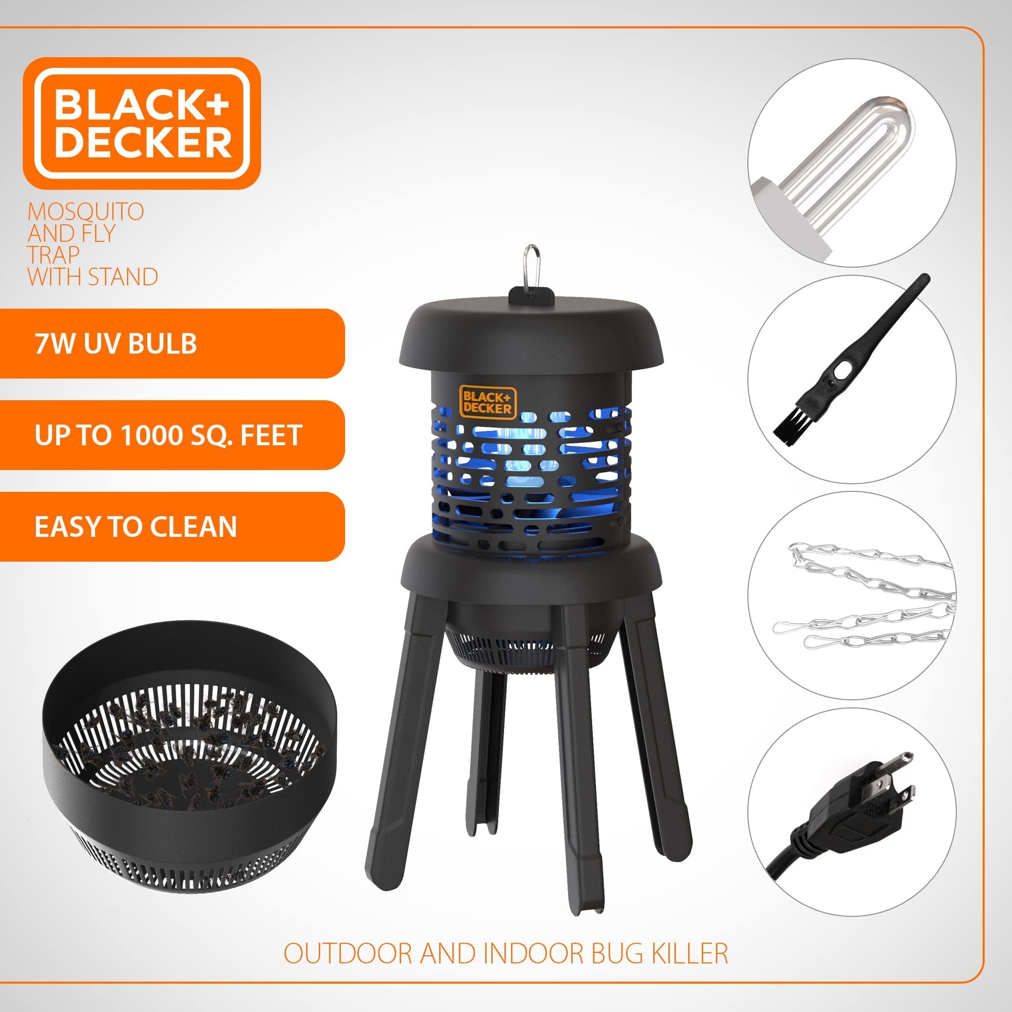 Black+Decker Fly Traps for Indoors- Fruit Fly & Mosquito Trap- Bug Catcher & Mosquito Killer- 3 Way Gnat & Moth Trap with Stand- Bright UV Light Attractant Fan for Outdoors