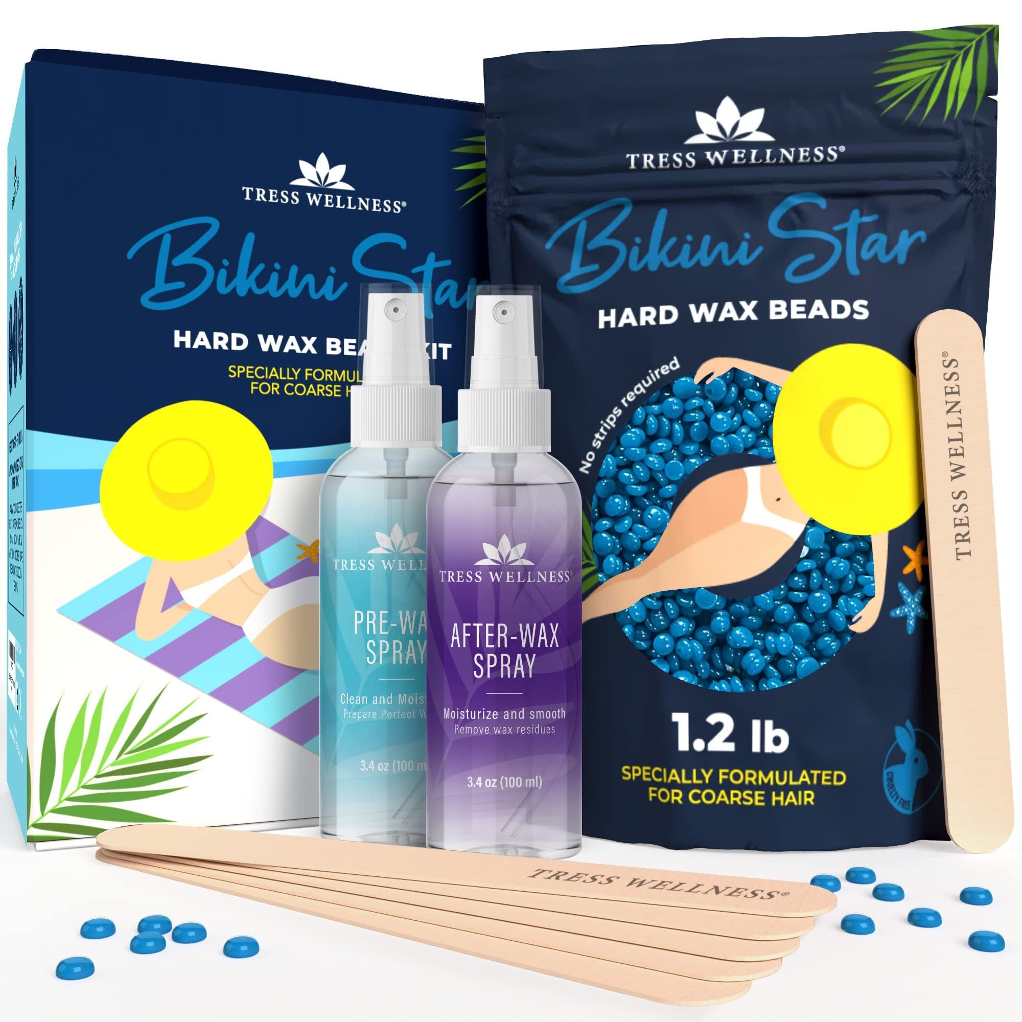 Tress Wellness Bikini Star 1.2lb Hard wax beads with Pre & After spray - For sensitive skin - Up to 50 waxes