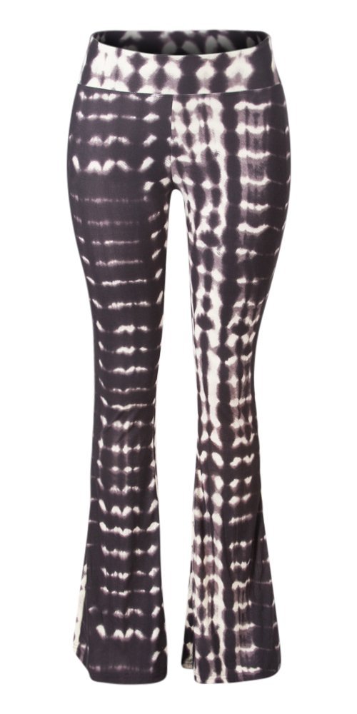 SATINA High Waisted Flare Wide Leg Leggings | Printed & Solid | Reg & Plus (XX-Large, Trippy Black)