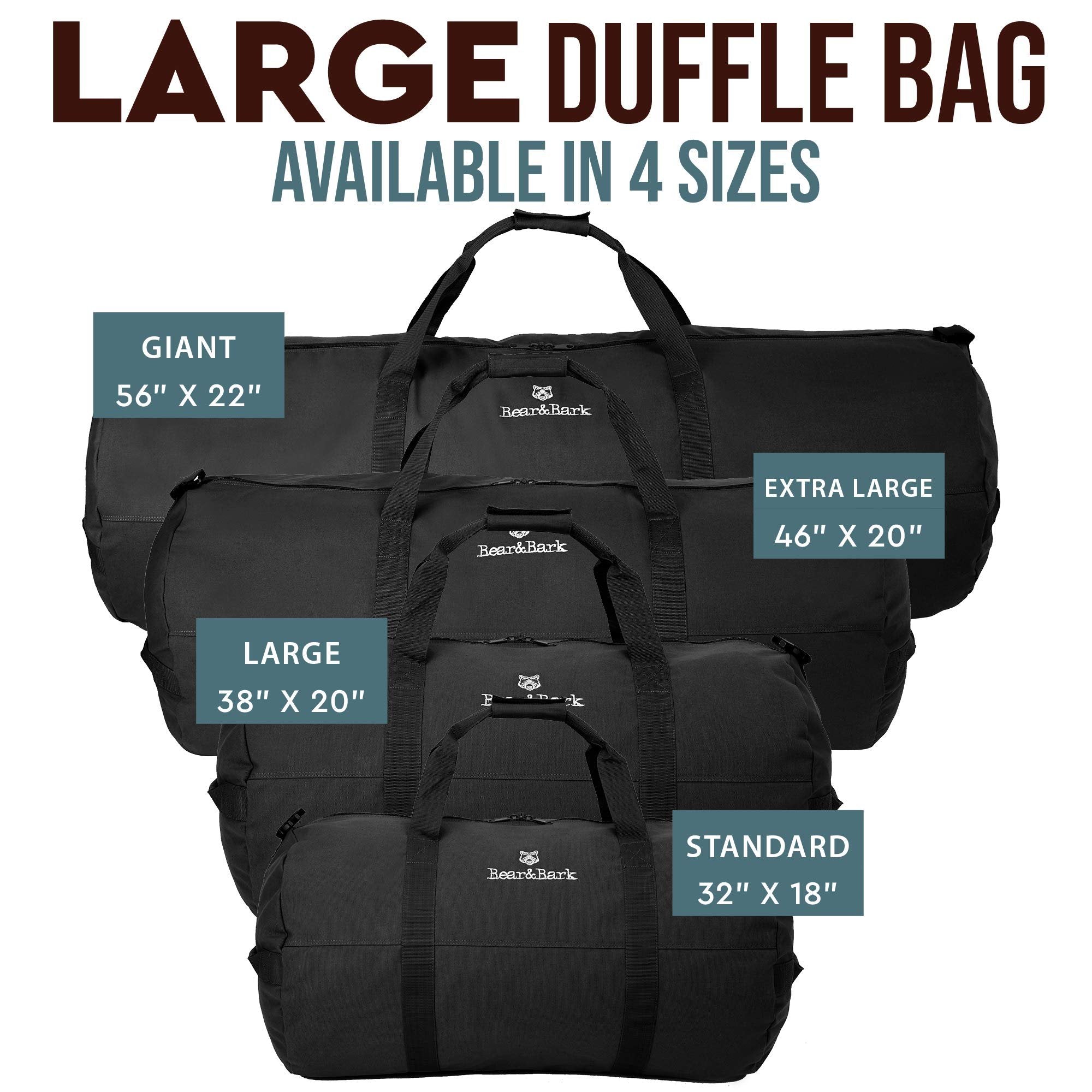 Extra Large Duffle Bag - Black 46"x20" - Canvas Military and Army Cargo Style Duffel Tote for Men and Women- College Student, Backpacking, X-Large Travel and Storage Shoulder Bag