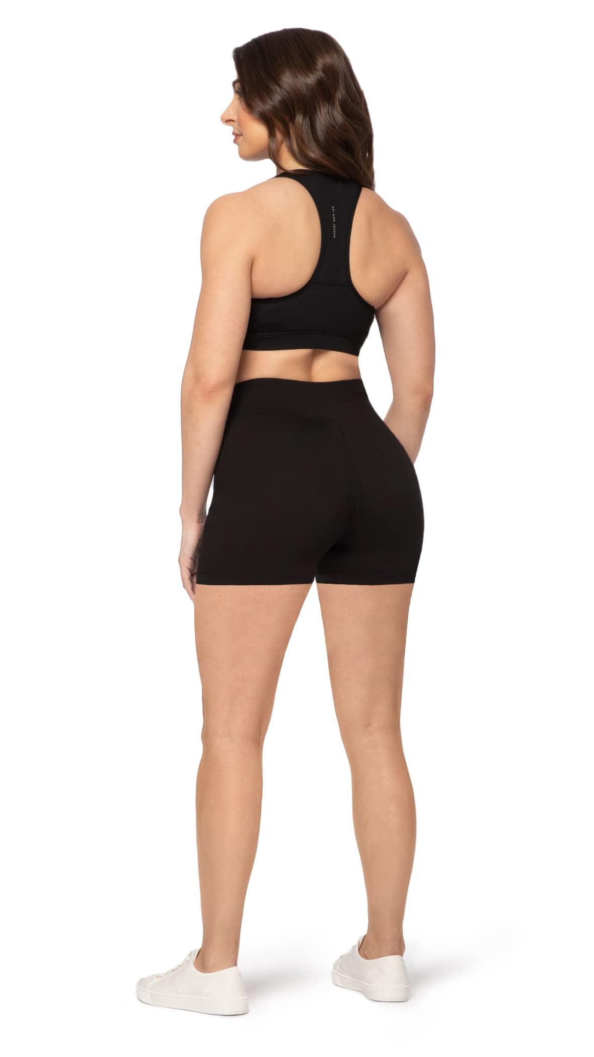 SATINA Biker Shorts for Women - High Waist Biker Shorts Without Pockets - Yoga Shorts for Regular & Plus Size Women (5-Inch, Medium, Black Shorts)