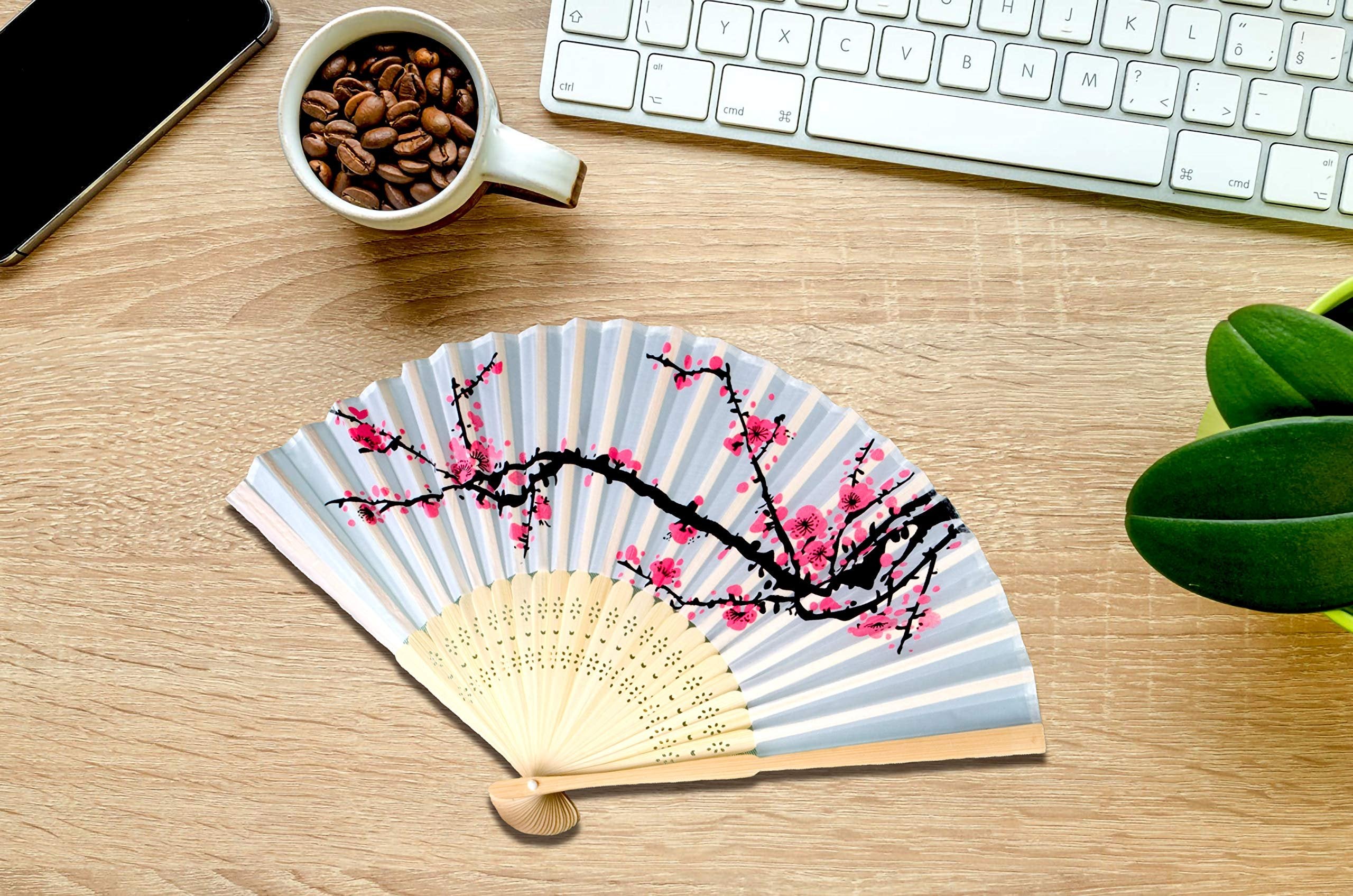 Delicate Cherry Blossom Design Folding Fan Favors, 24 Pieces