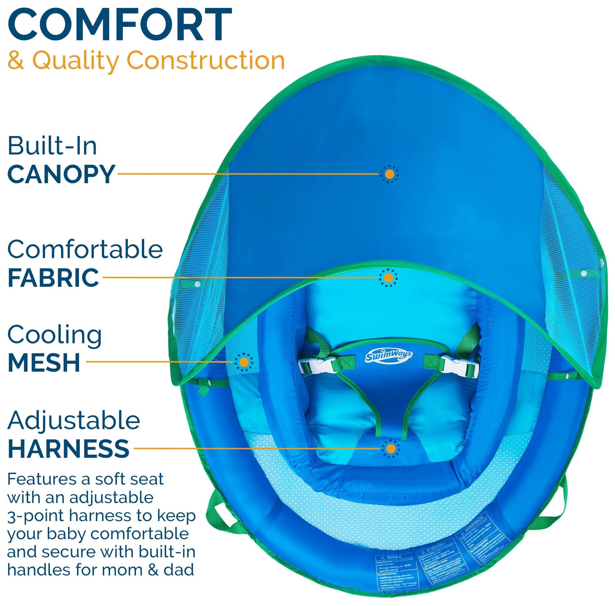 SwimWays Baby Spring Float Large with Canopy & UPF Sun Protection, Blue - Free Shipping & Returns