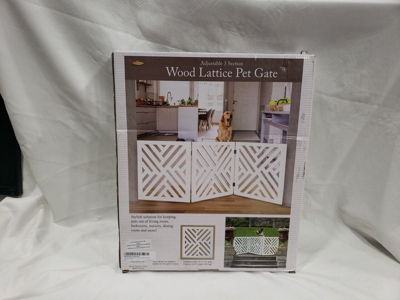 3-Panel Wood Pet Gate Freestanding White Lattice Tri Fold Dog Fence for Doorway