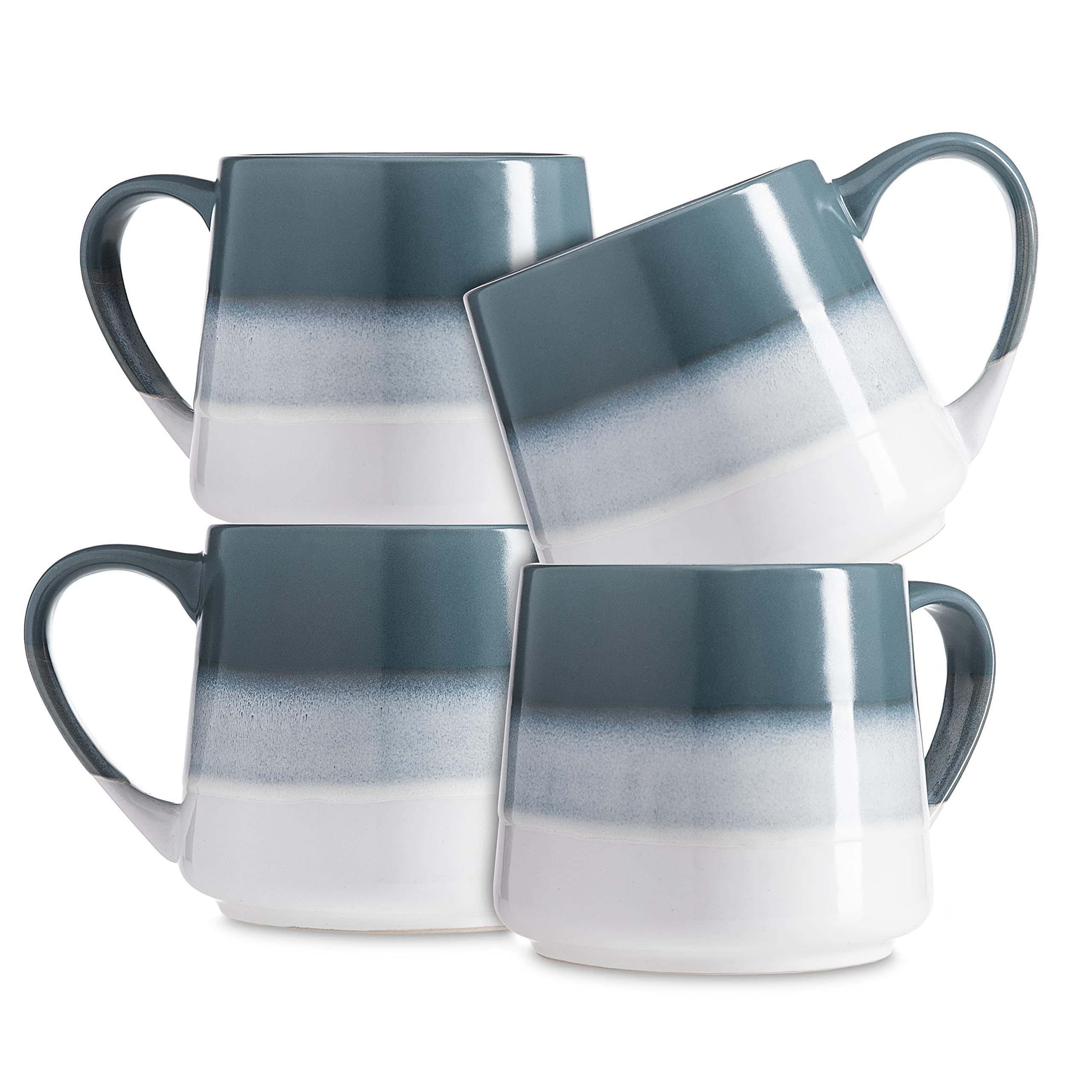 Heartland Hive Set of 4 Stoneware Coffee Mugs- Bright and Colorful Coffee Cups, Mugs for Tea, Latte, and Hot Chocolate, 17 oz, (Teal, Navy, Yellow, Orange)