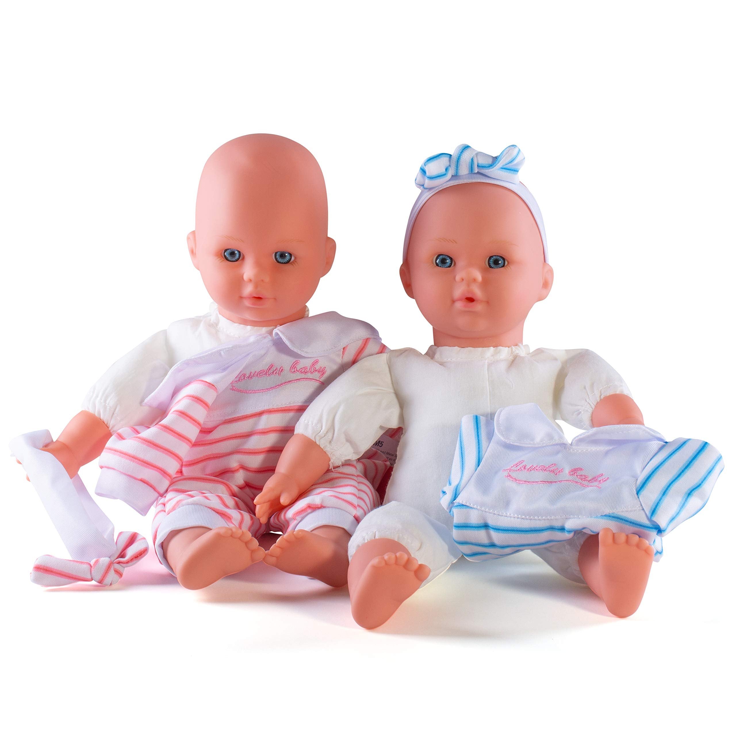 PREXTEX Baby Twin Dolls Set - 12-Inch Boy and Girl Soft Twin Baby Dolls Set with Pink and Blue Toy Bottle - Best Gift for Toddlers and Girls