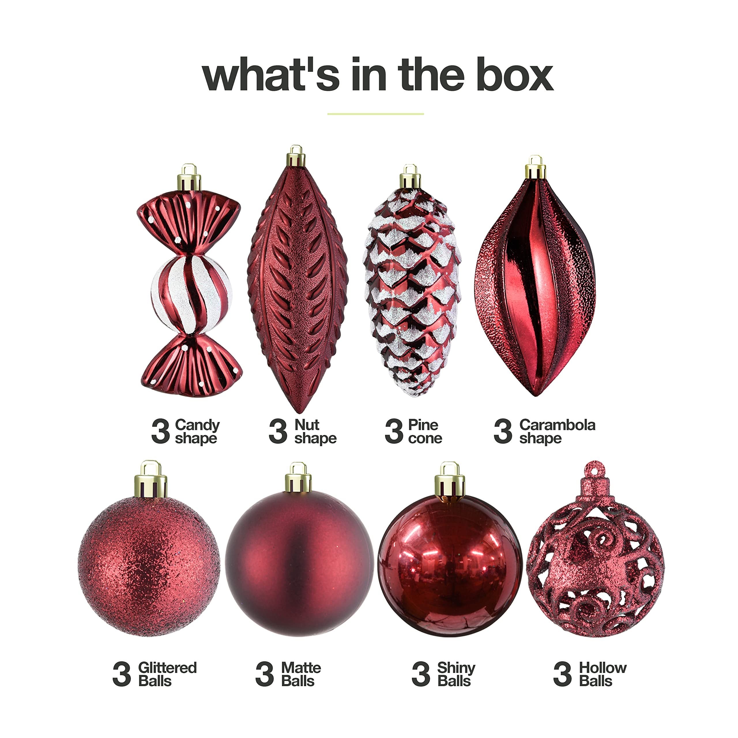 Prextex Christmas Ball Ornaments for Christmas Decorations (Wine Red) | 24 pcs Xmas Tree Shatterproof Ornaments with Hanging Loop for Holiday, Wreath and Party Decorations