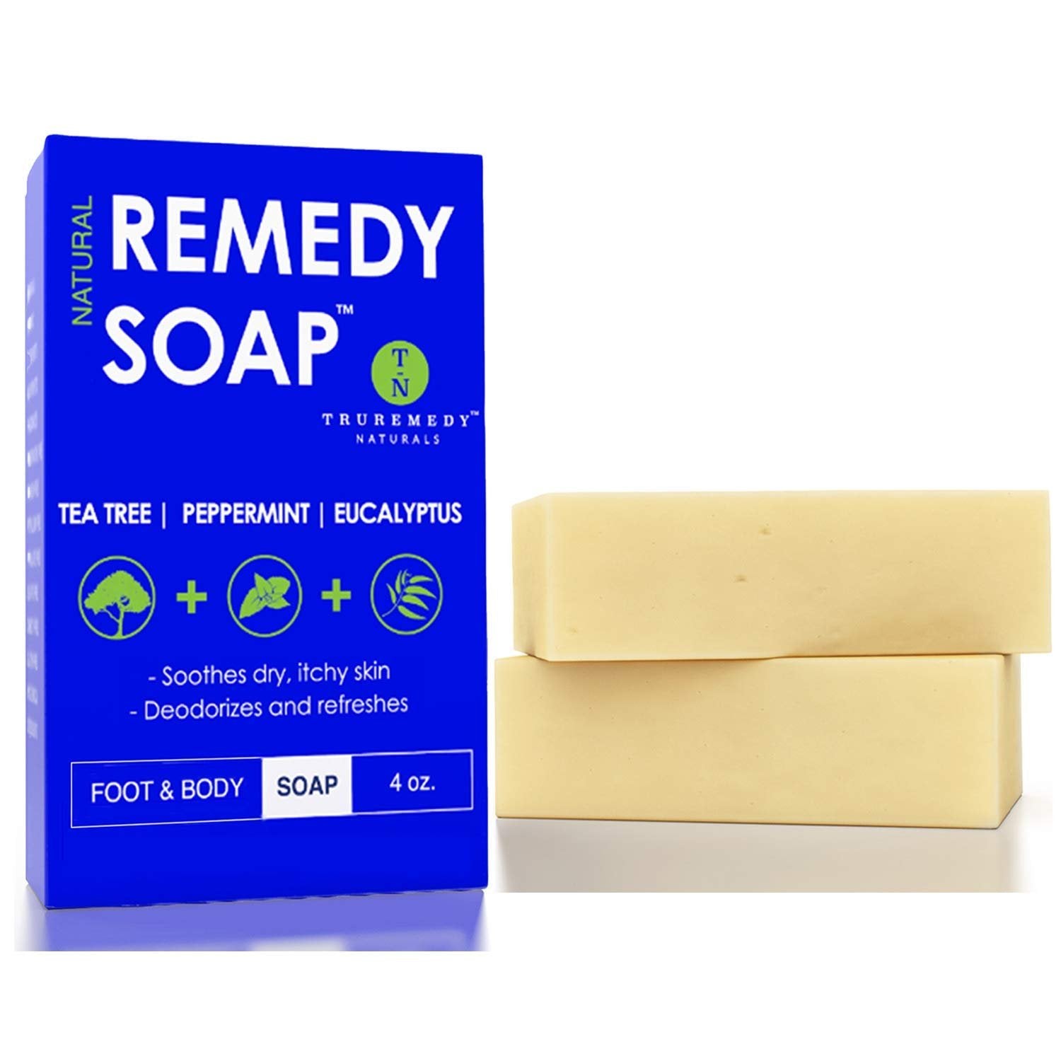 Truremedy Naturals Remedy Natural Tea Tree Oil Soap Bar for Men/Women (Pack of 2) - w/Peppermint & Eucalyptus - Face & Body Soap for Body Odor, & All Skin Types