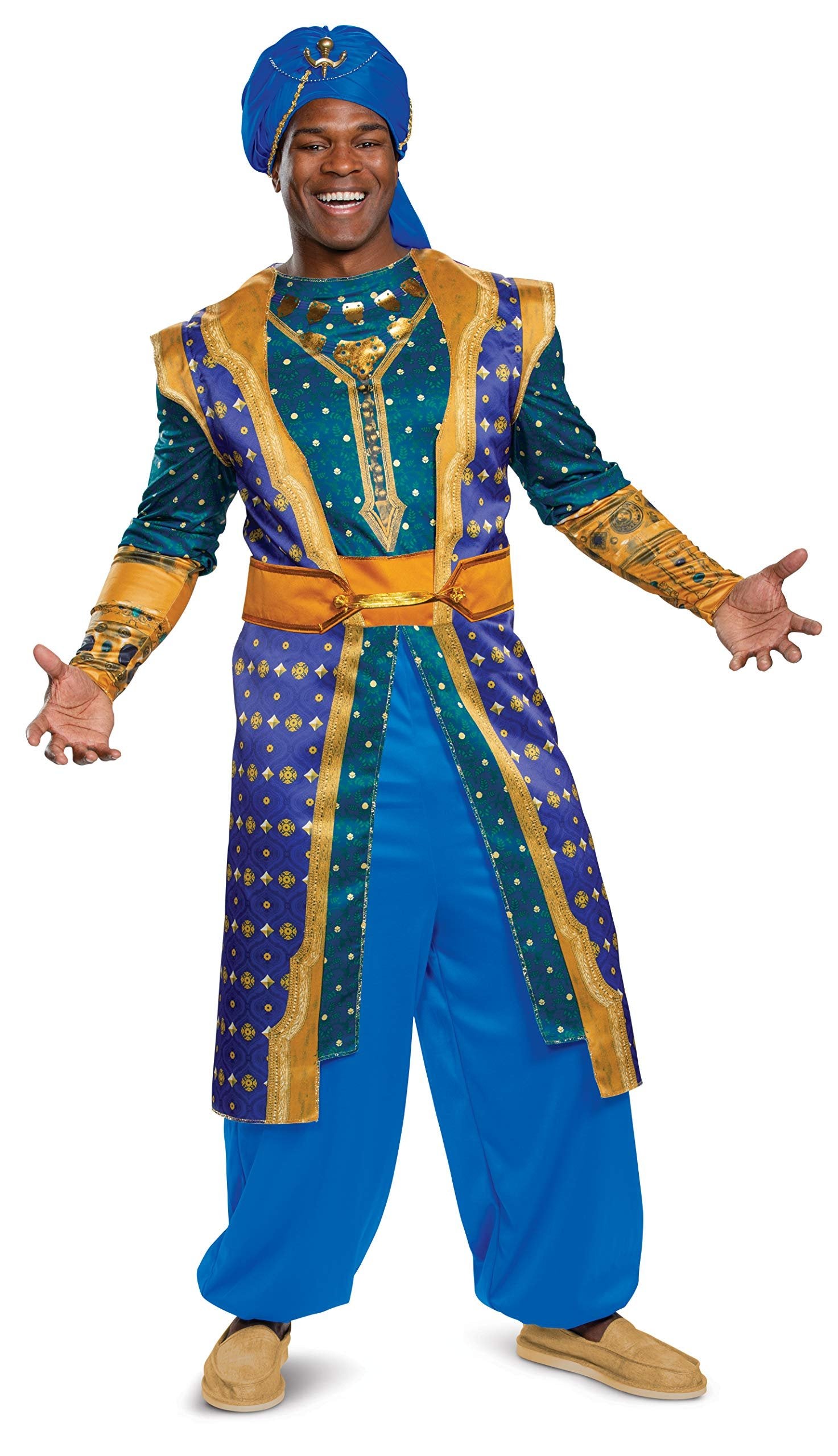 Disguise Men's Genie Deluxe Adult Costume, Blue, M (38-40)