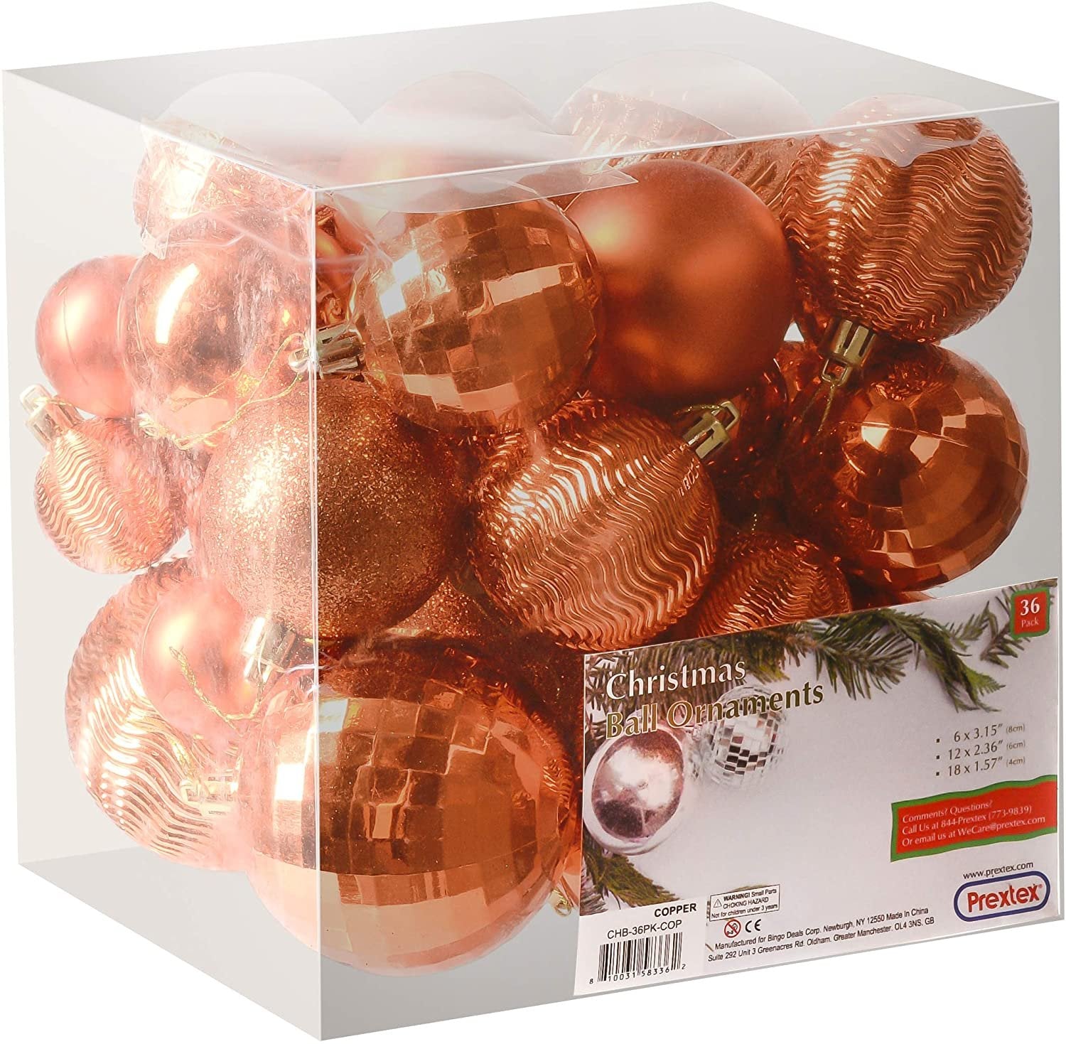 36 Shatterproof Copper Orange Christmas Ball Ornaments w/ Hanging Loop - 3 Size Combo - Free Shipping
