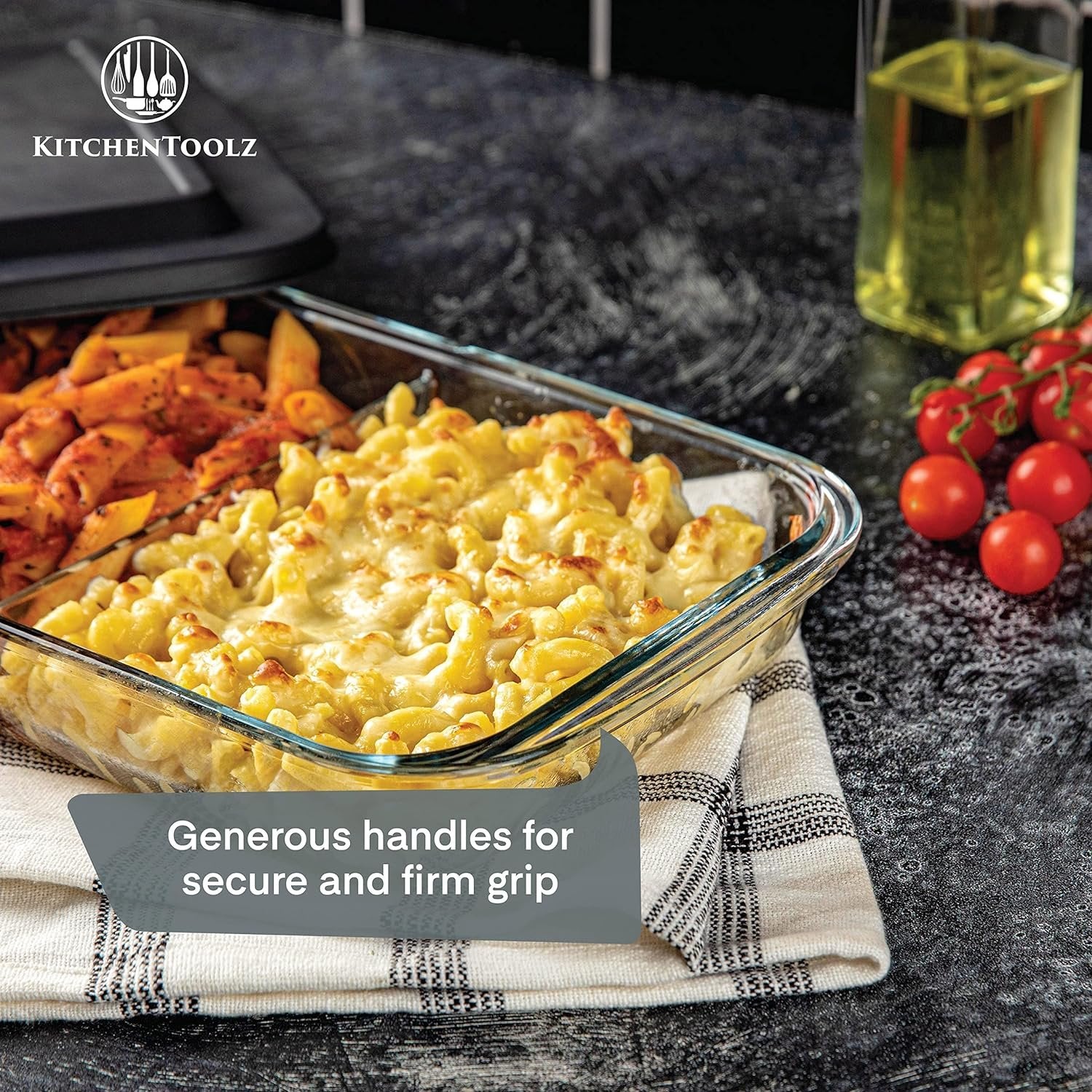 Divided Glass Casserole Baking Dish, Rectangular Bakeware Set 2.3 Qt Each, Oven to Table Clear Glass Lasagna Pan with Divider-2 Pack