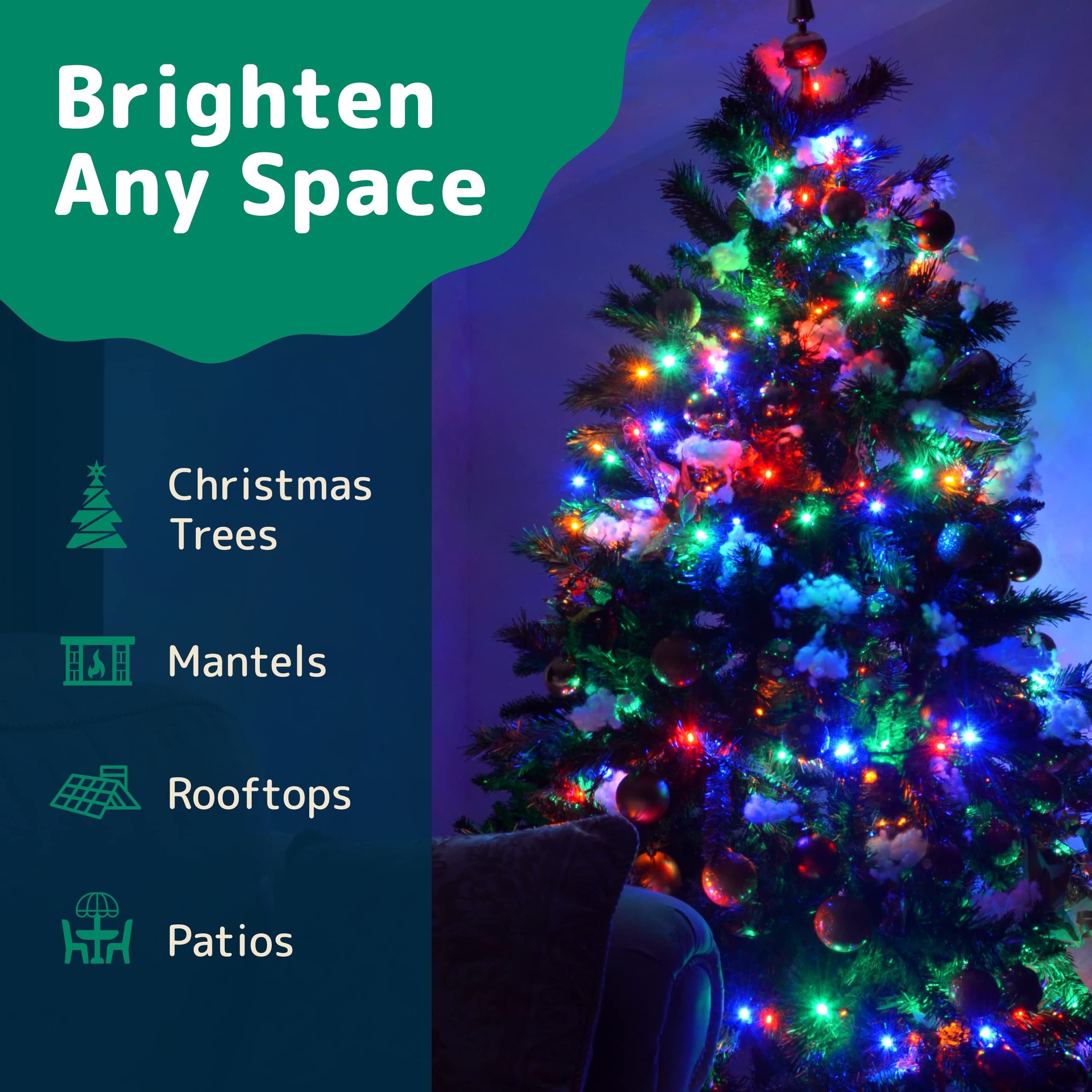 PREXTEX Bright & Colorful Christmas Lights (20 Feet, 100 Lights) - Fall Decor & Christmas Tree Lights with White Wire - Indoor/Outdoor String Lights - Multi-Color Twinkle Lights