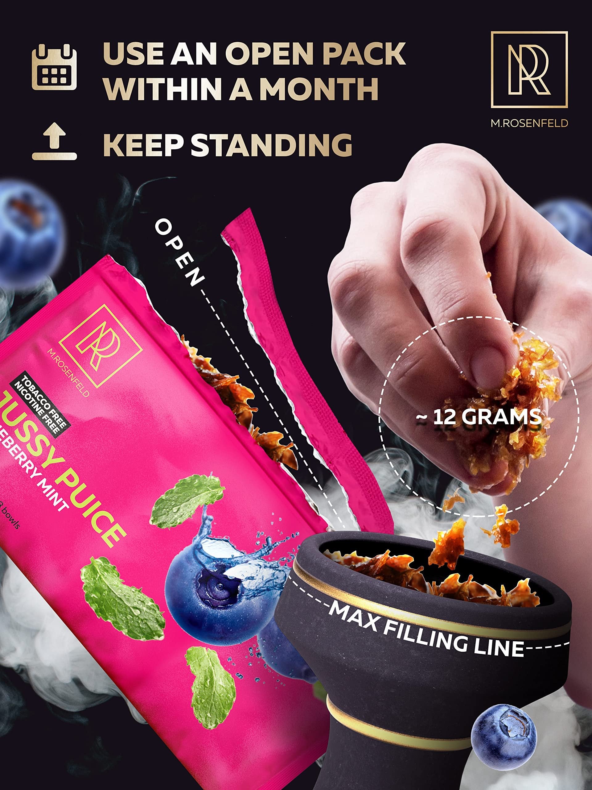 Hookah Flavor Blueberry Mint Herbal Blue Mist - 100 Gram - 3.5 ounce Hookah Shisha Tobacco Free Molasses Hookah Tobacco & Nicotine Free Shisha with Real Organic Shisha Hookah Flavors Blueberry Mint