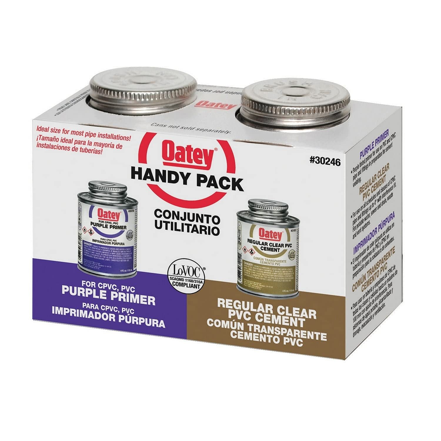 Oatey 30246 4 oz. PVC Regular Clear Cement and 4 oz. NSF Purple Primer Handy Pack
