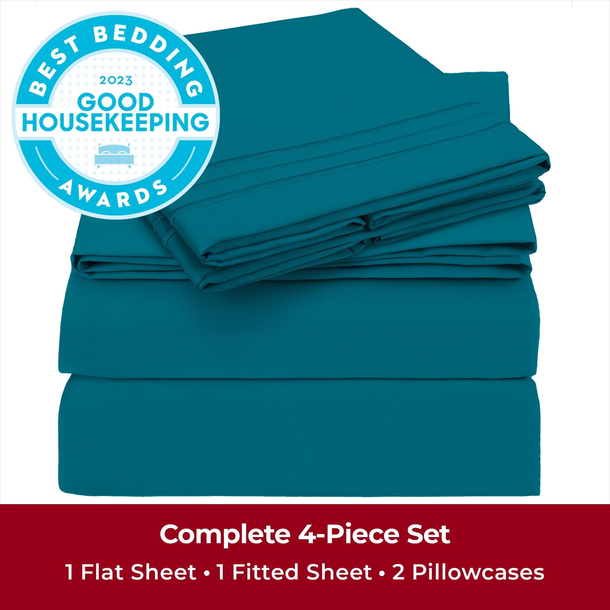 Mellanni Queen Sheet Set - 4 Piece Iconic Collection Bedding Sheets & Pillowcases - Hotel Luxury, Extra Soft, Cooling Bed Sheets - Deep Pocket up to 16" - Wrinkle, Fade, Stain Resistant (Queen, Teal)