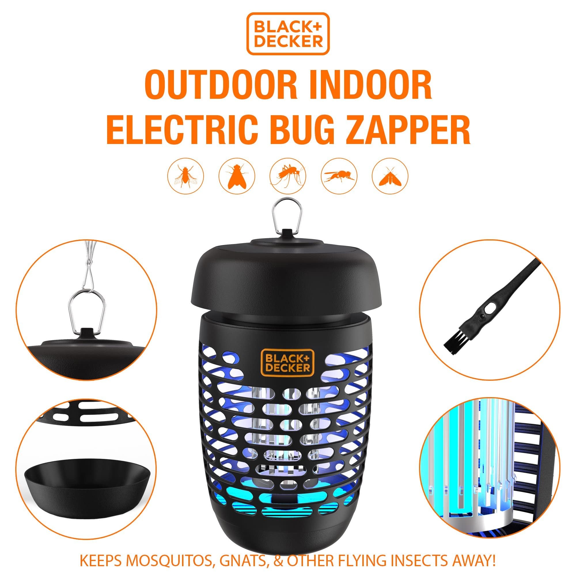 BLACK+DECKER Bug Zapper Electric Lantern | Outdoor Flying Insect Control | Fly Zapper & Mosquito Repellent | Weatherproof Design