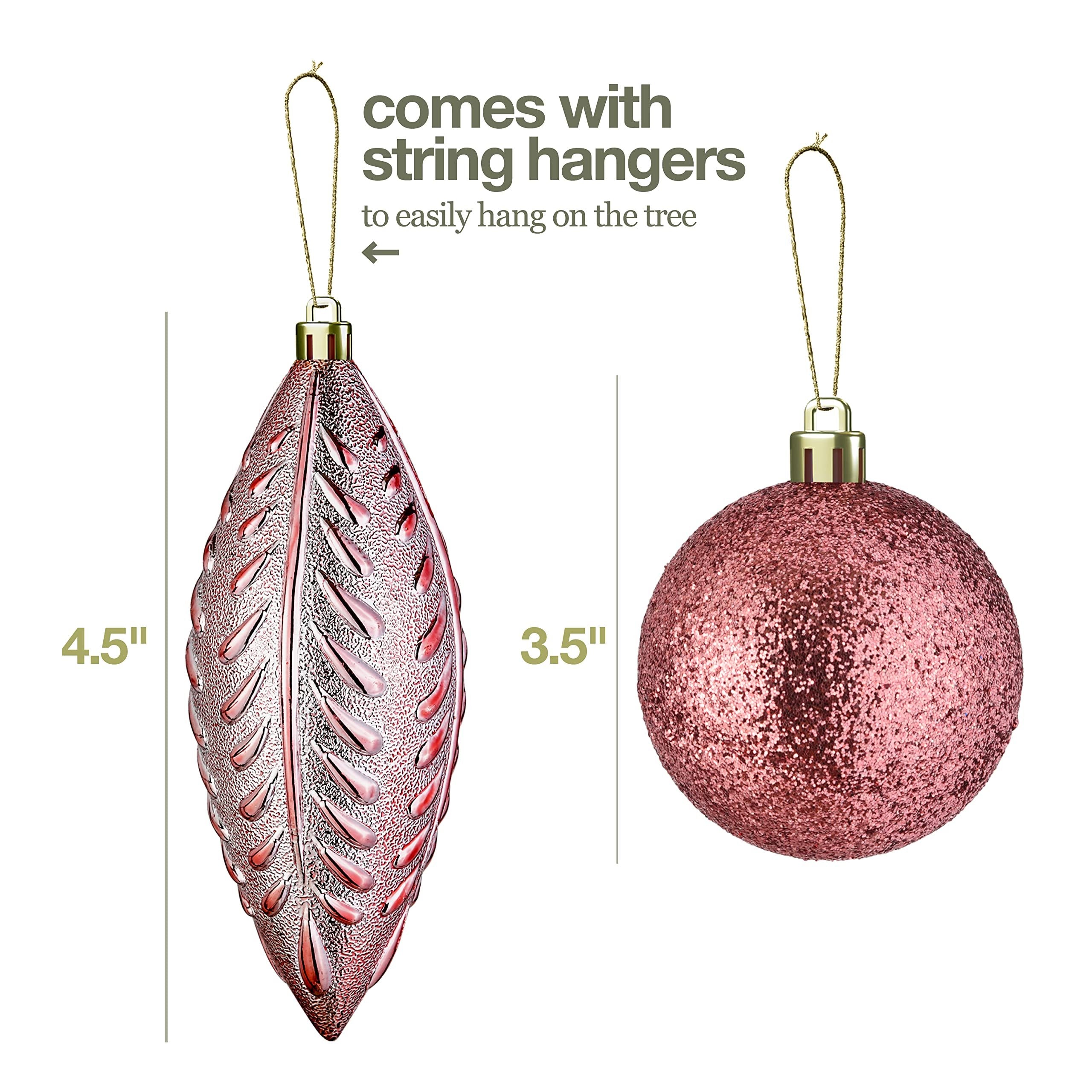 Prextex Rose Gold Christmas Ornaments Set (24pcs) - Shatterproof Balls for Tree, Wreath & Holiday Decor