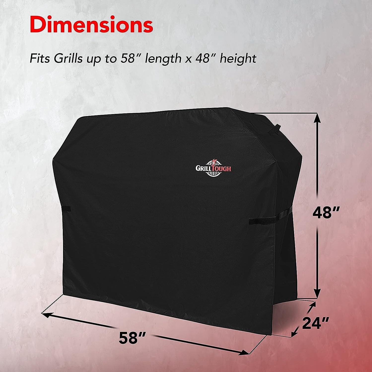 GrillTough Heavy Duty BBQ Grill Cover for Outdoor Grill, 58 Inch – Waterproof, Weather Resistant, UV & Fade Resistant with Adjustable Straps Gas Weber, Genesis, Charbroil, etc. Black