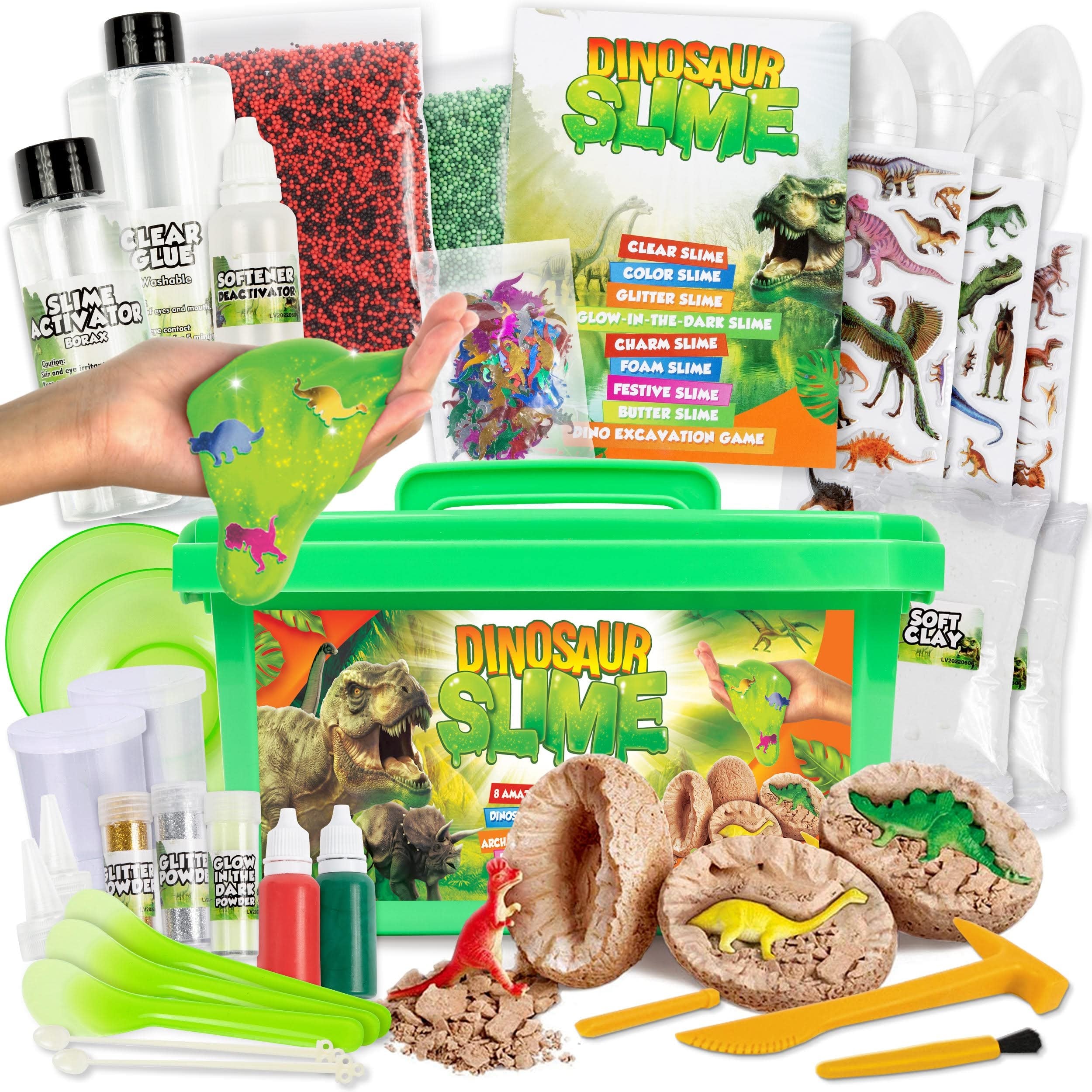 Laevo Dinosaur Slime Kit for Kids 5-7 - DIY Dino Fossil Egg Excavation & Endless Green Slime Combinations - Great Gifts for Boys and Girls 5+ Years