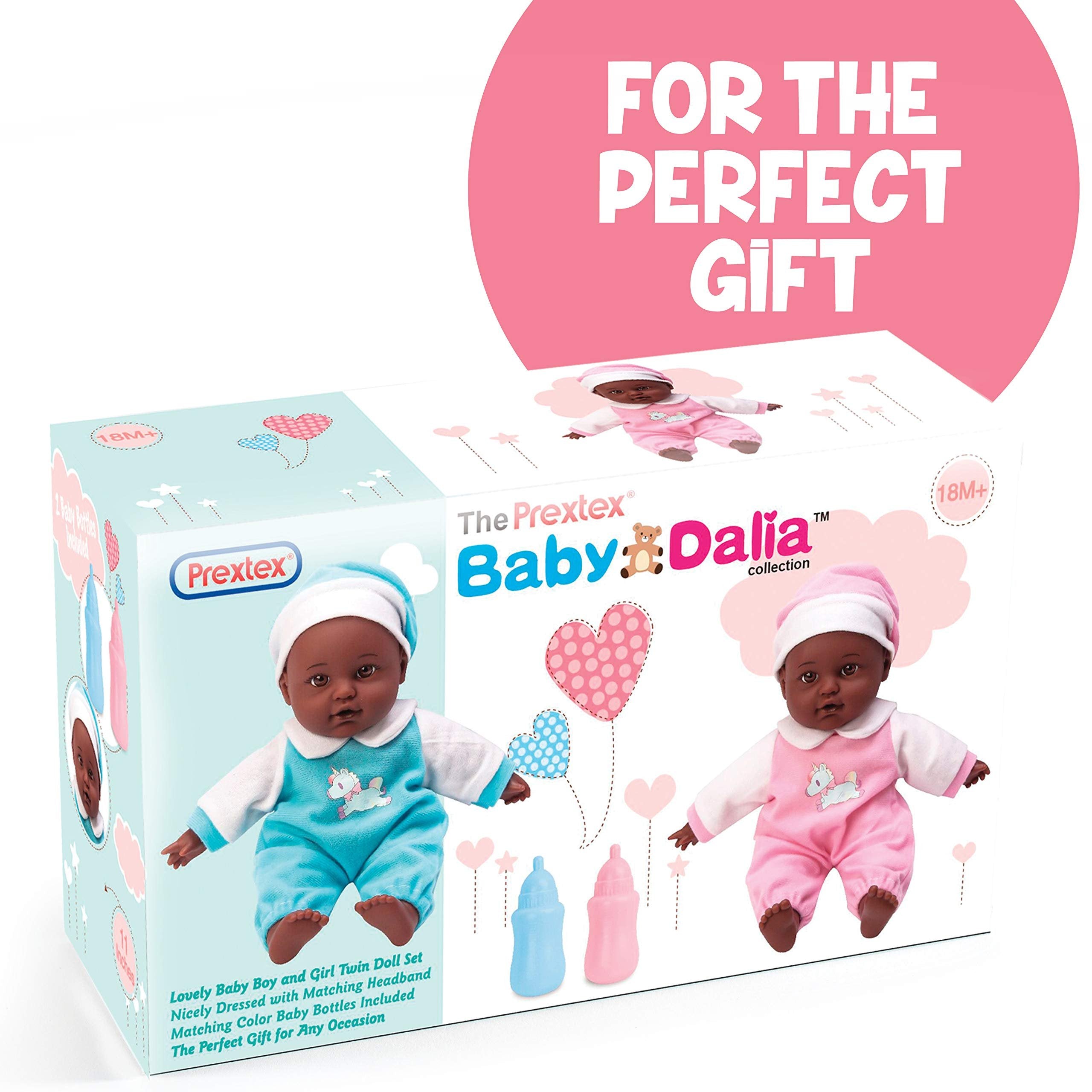 PREXTEX 11" Twin Black Baby Dolls Set | African American Baby Doll Toy | Realistic Newborn Doll | Small Twin Dolls for Toddler, Kid, Baby Boy&Girl | Gift Box Set, Stuff, Kit, Accessories, Clothes