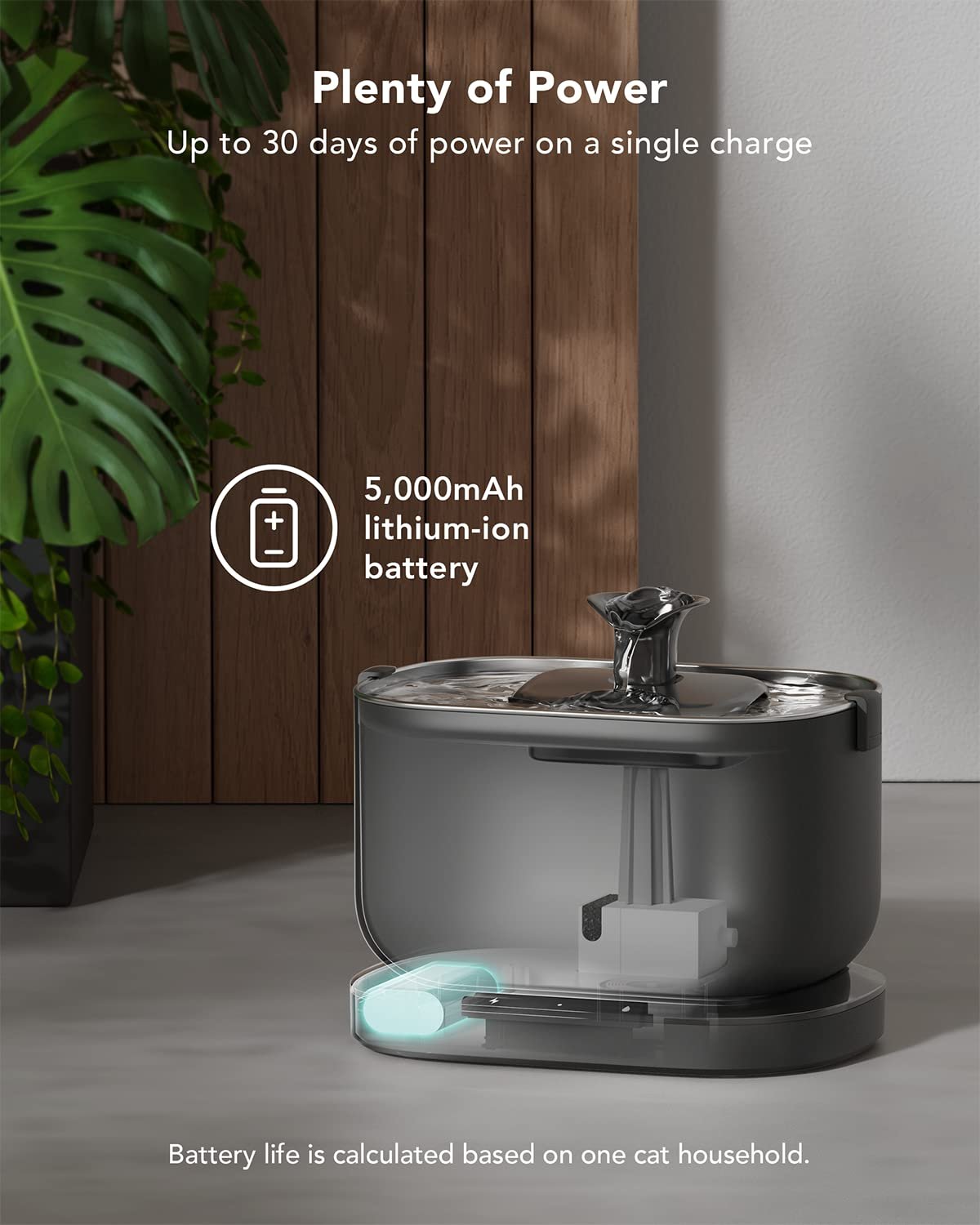 PETLIBRO Cat Water Fountain, Wireless Pet Fountain Battery Operated,2.5L/84oz Dockstream Automatic Dog Water Dispenser for Drinking with Quiet Pump Inside Stainless Steel Tray Easy Clean BPA-Free