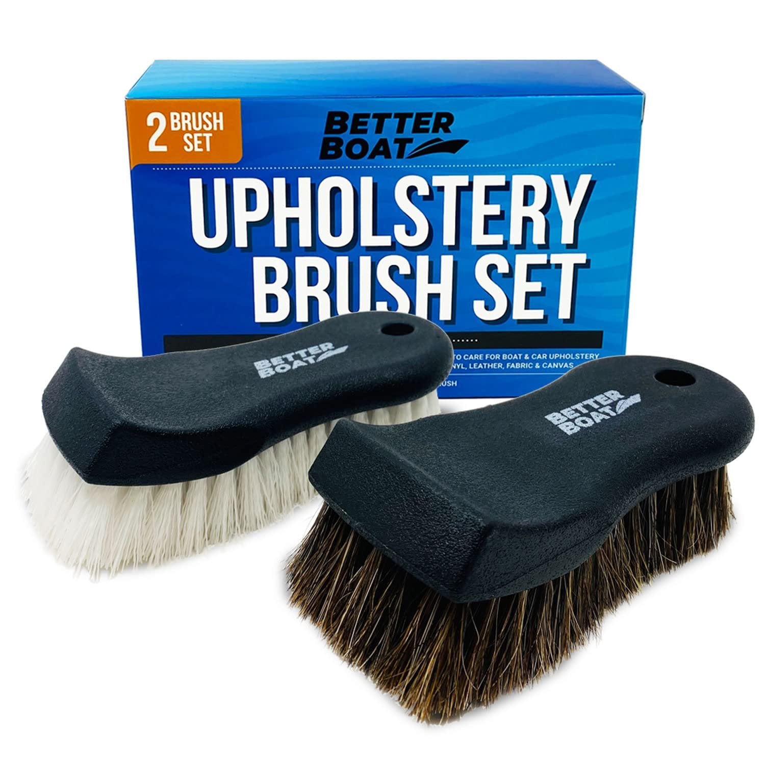 Better Boat Upholstery Brush Set - Horse Hair Detailing Brush for Car, Interior, Boat, Couch & Sofa - Multicolor, 1 Count