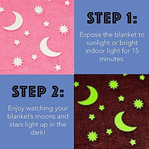 SP HOME GOODS Glow in The Dark Throw Blanket Gift for Girls and Kids Ages 4-14 and for Grandkids - Pink- 50 x 60 Inches Fun, Cozy Fleece Throw Blanket