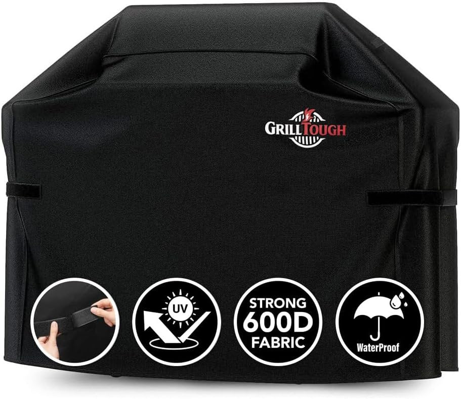 GrillTough Heavy Duty BBQ Grill Cover for Outdoor Grill, 58 Inch – Waterproof, Weather Resistant, UV & Fade Resistant with Adjustable Straps Gas Weber, Genesis, Charbroil, etc. Black