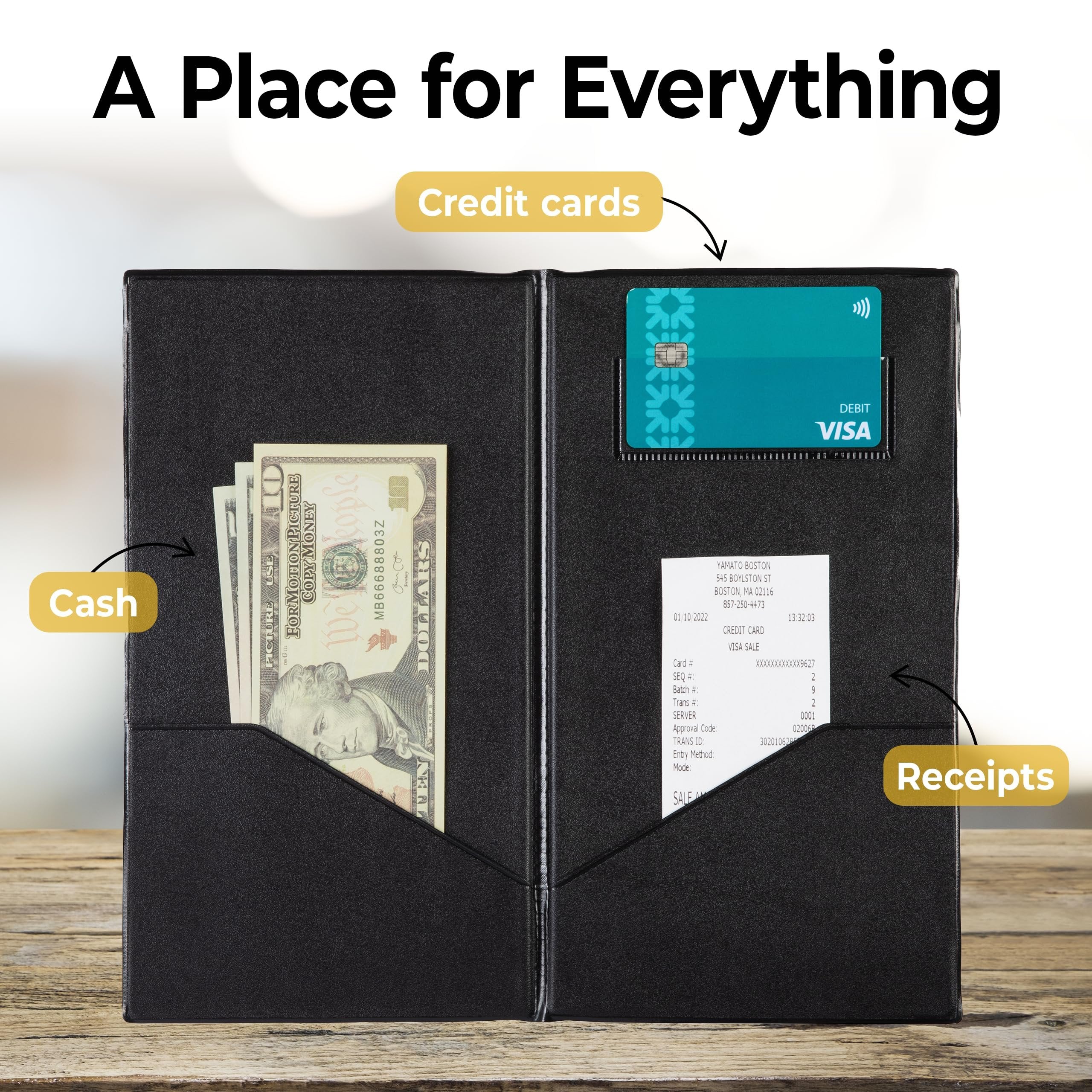 Restaurant Check Presenters - Guest Check Card Holder with Gold Thank You Imprint - (Black 40 Pack) - Check Presenters for Restaurants | Check Presenters for Servers