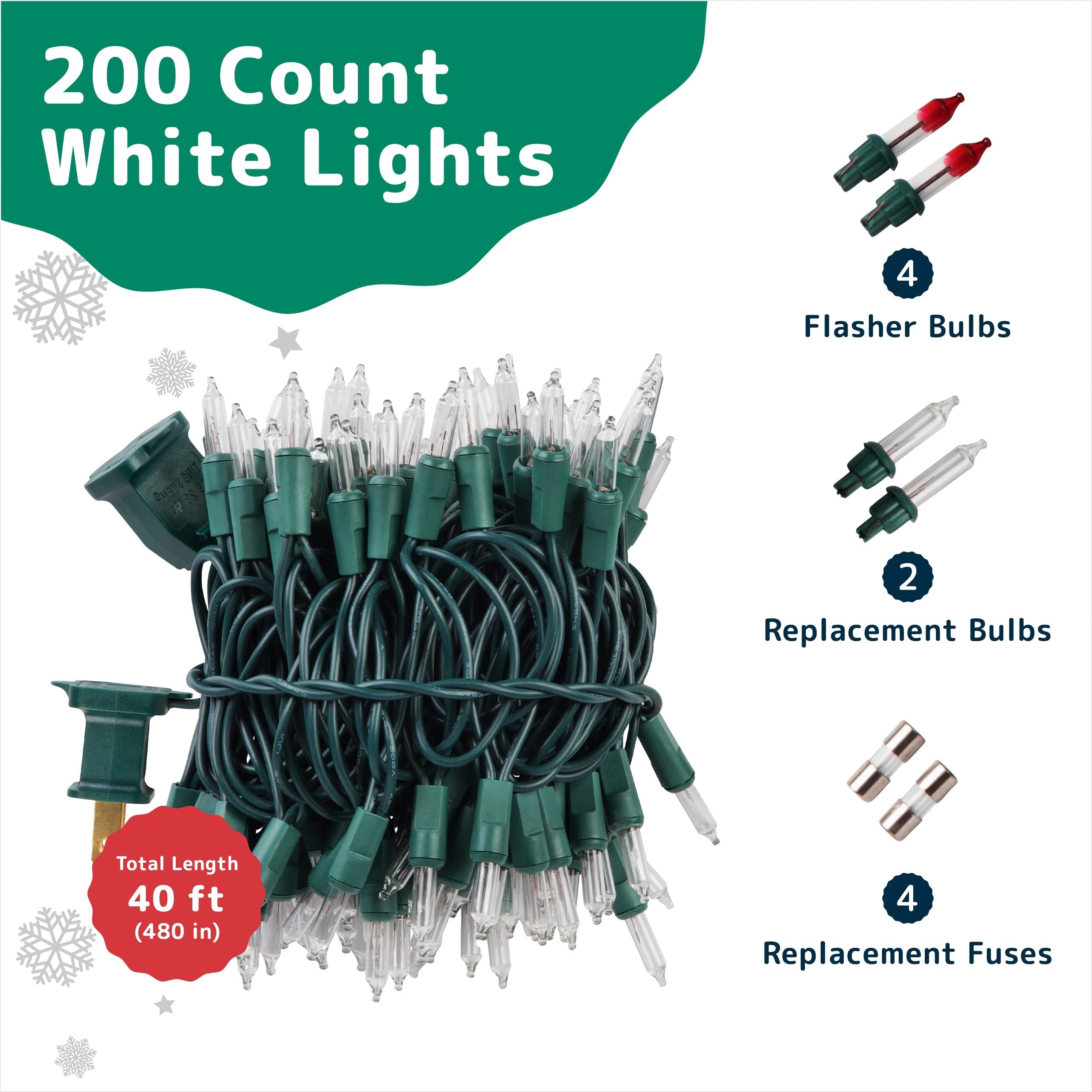 PREXTEX Christmas Lights (20 Feet, 100 Lights) - Clear White Christmas Tree Lights with Green Wire - Indoor/Outdoor String Lights - Warm White Twinkle Lights